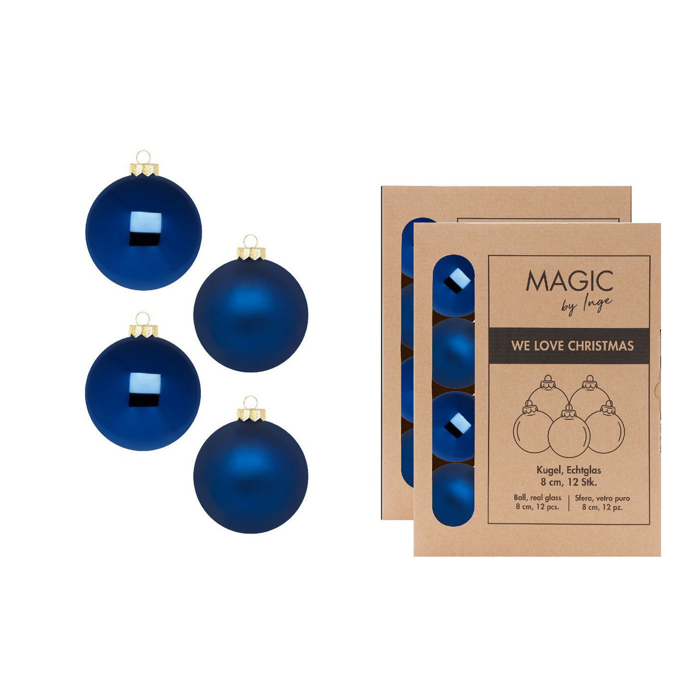 Kerstballen 24x stuks nacht blauw glas 8 cm