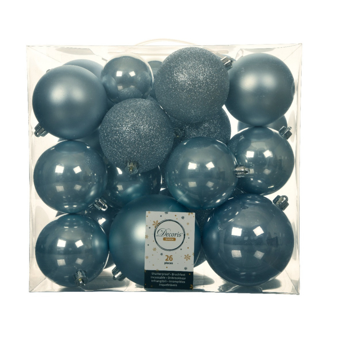 Kerstballen 26x st lichtblauw 6-8-10 cm kunststof kerstversiering