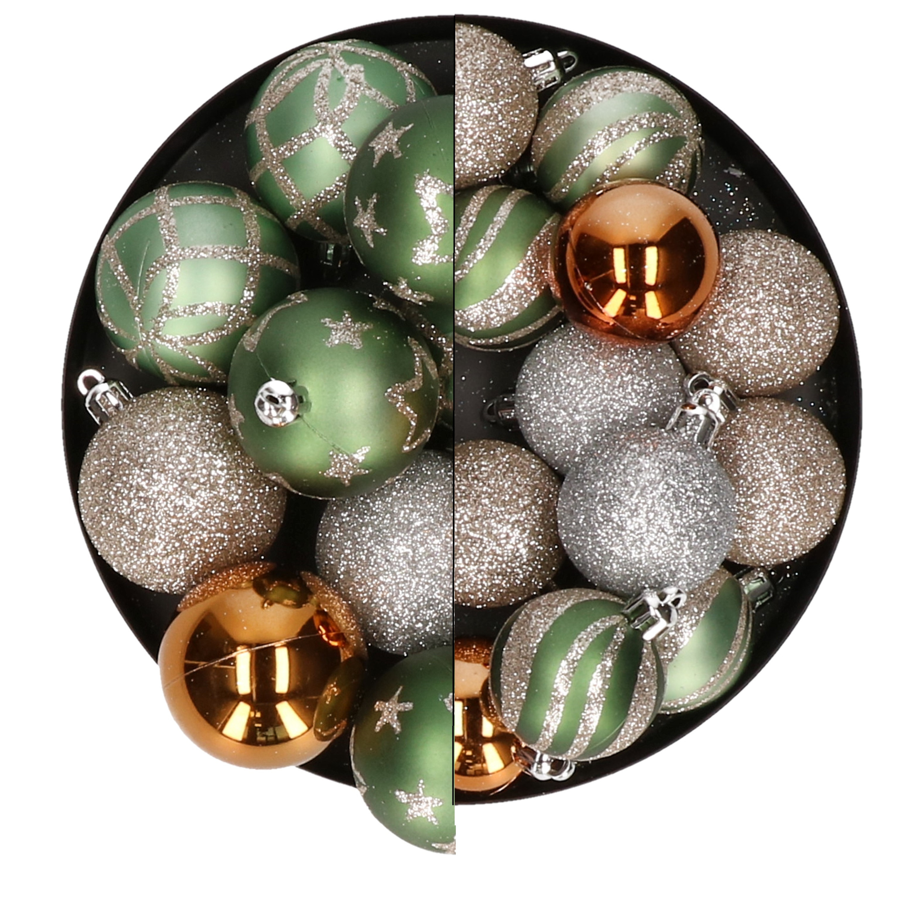 Kerstballen 27x st champagne-oker-lichtgroen 4 en 5 cm kunststof