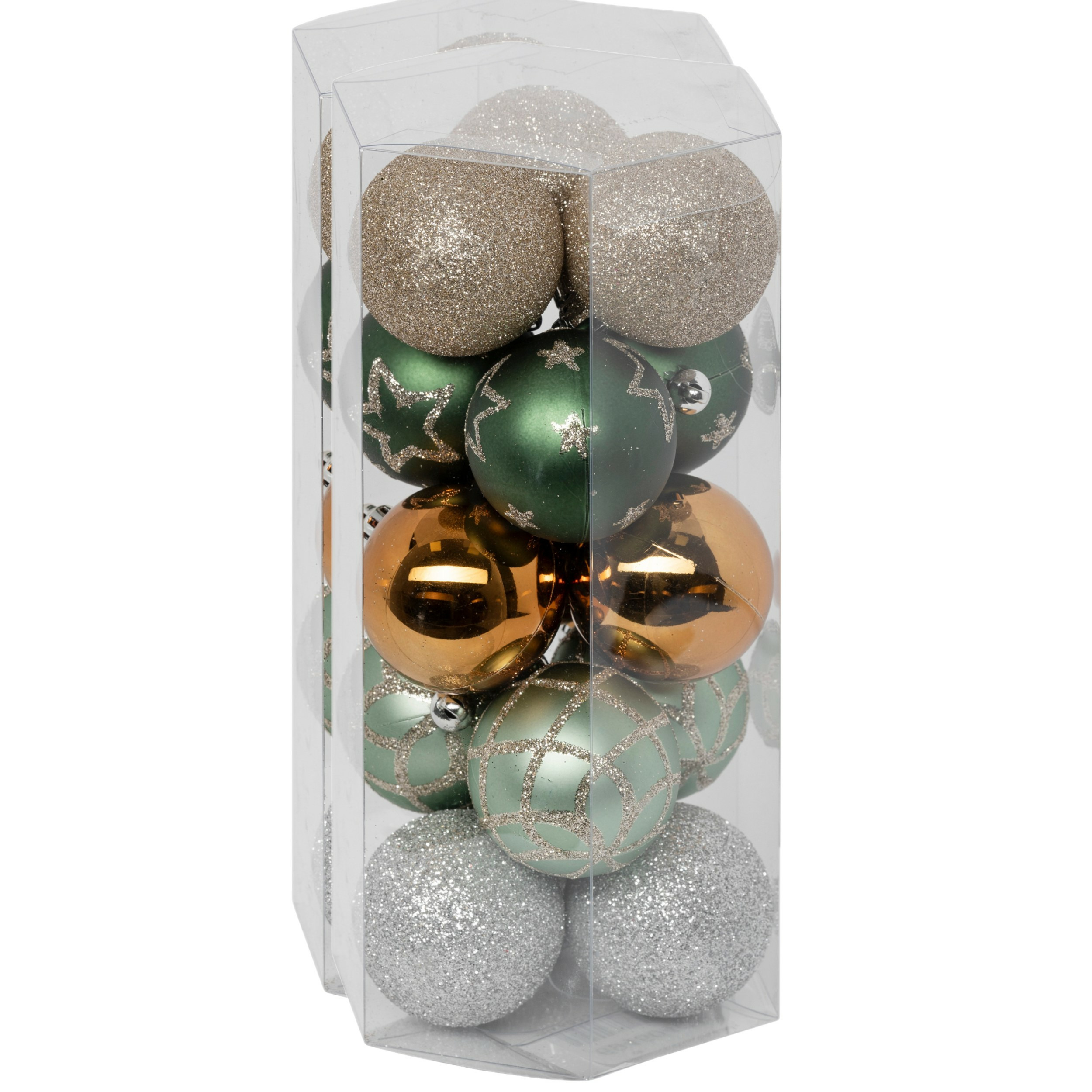 Kerstballen 30x stuks champagne-groen-oker 5 cm kunststof