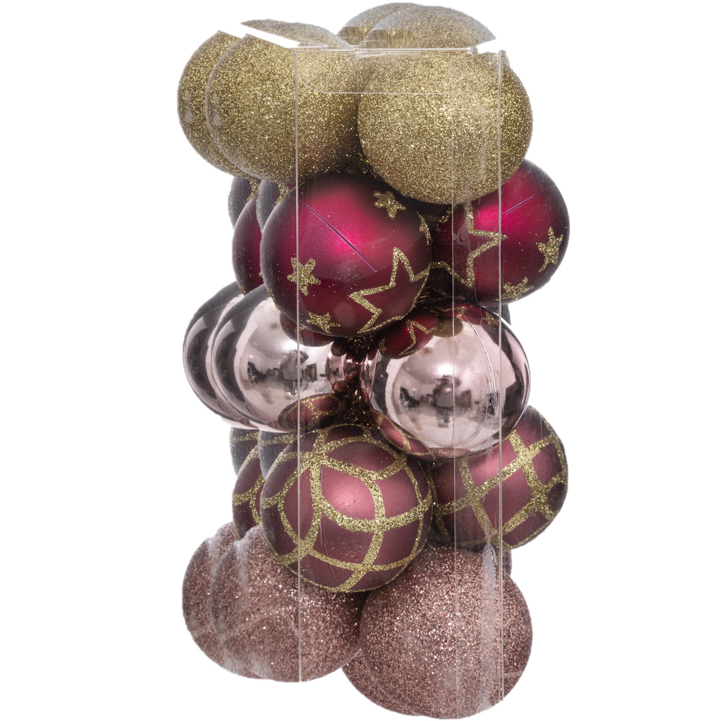 Kerstballen 30x stuks champagne-roze-wit-goud 5 cm kunststof