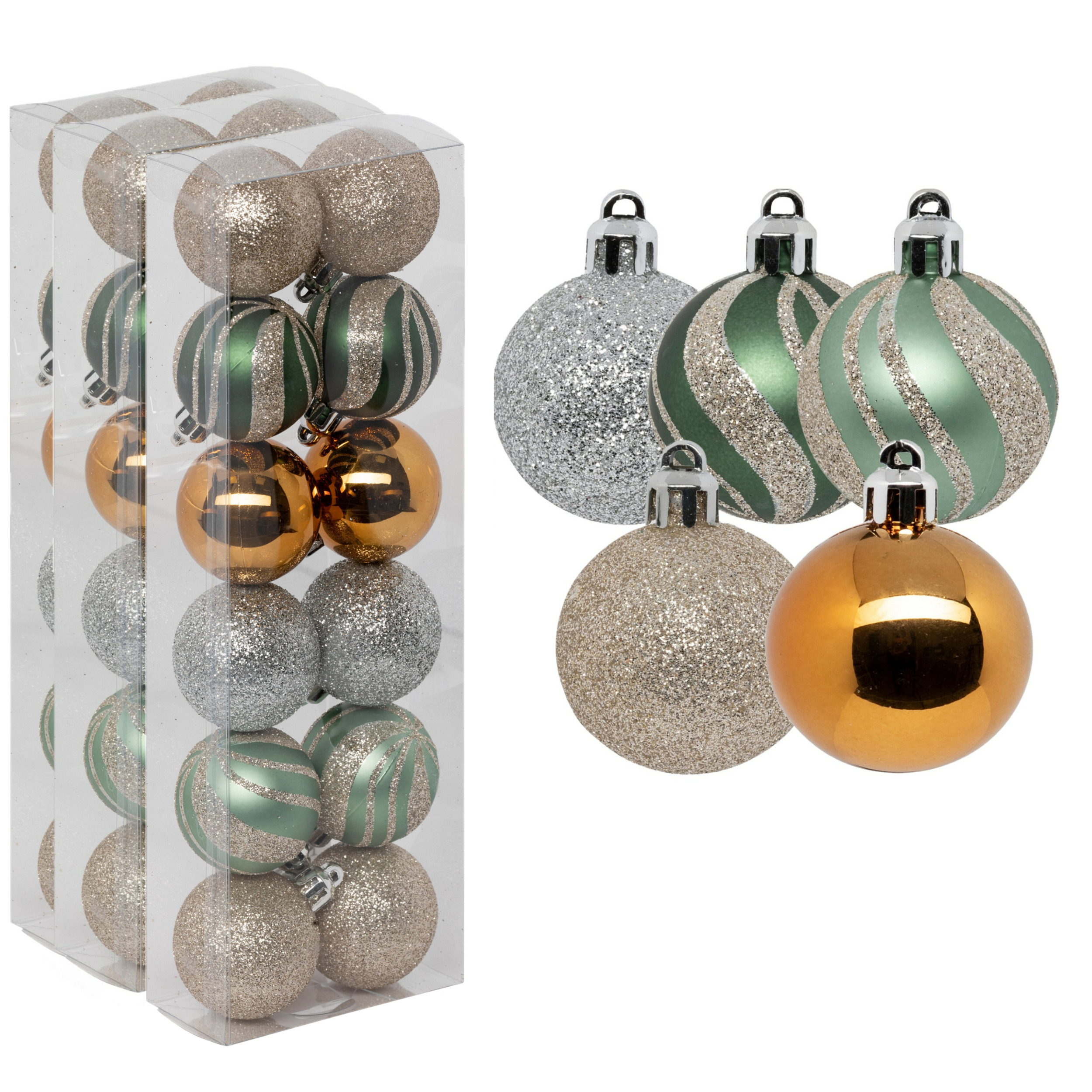 Kerstballen 36x stuks champagne-oker-lichtgroen 4 cm kunststof