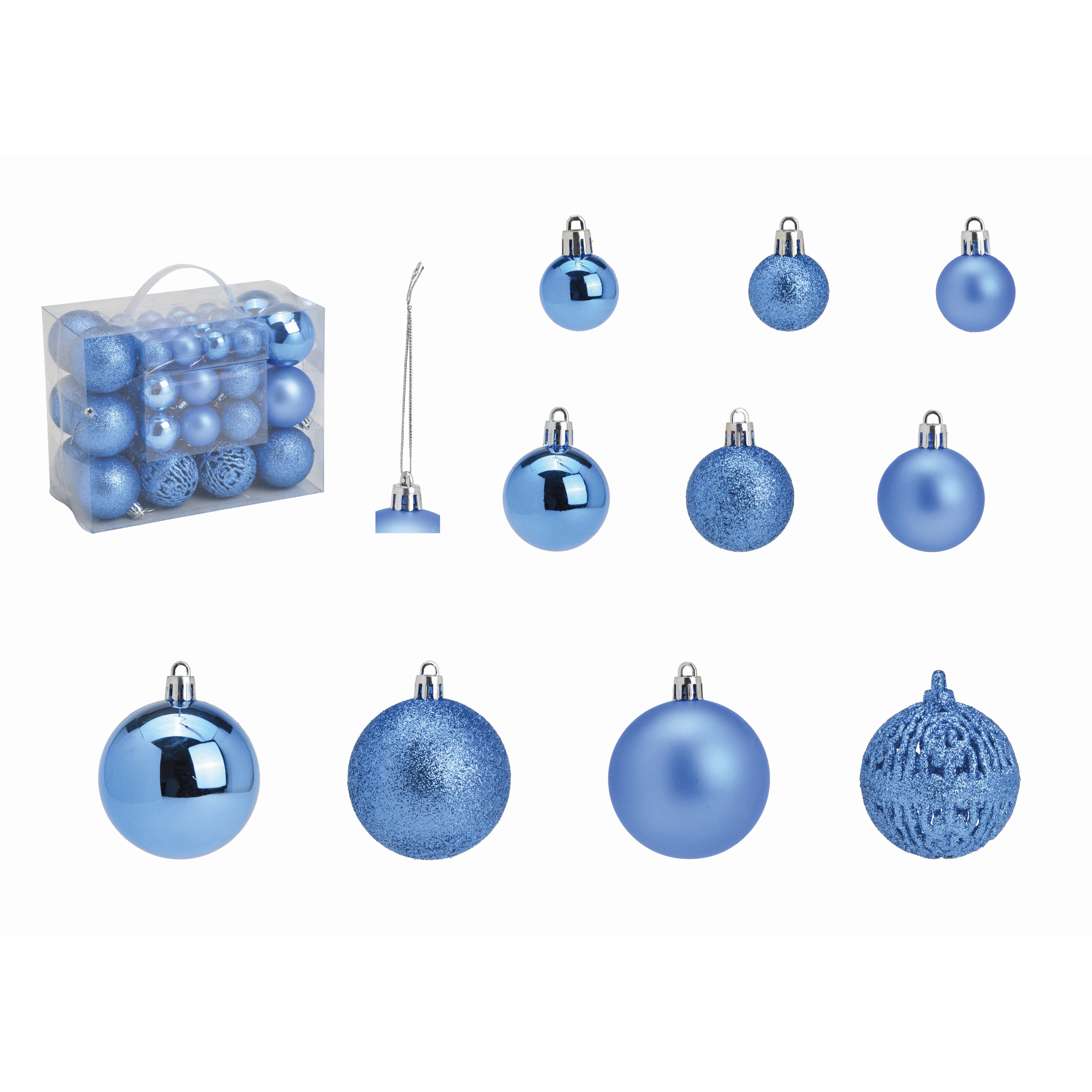 Kerstballen 50x stuks 3, 4 en 6 cm blauw kunststof kerstversiering