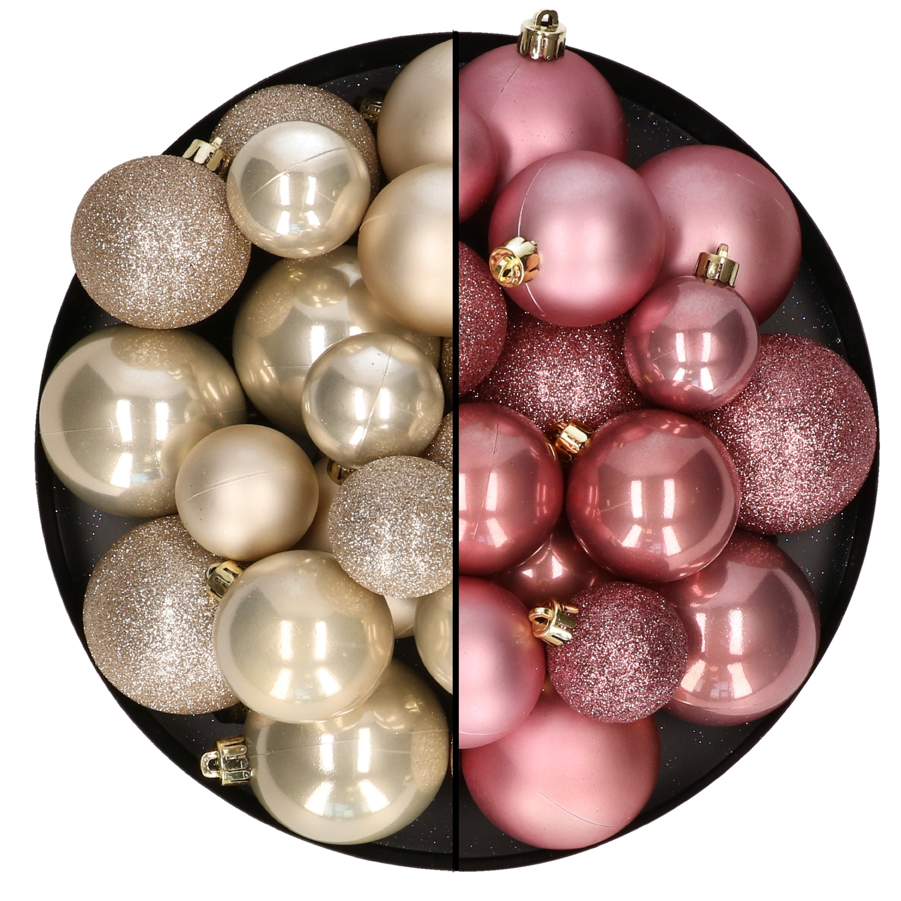 Kerstballen 60x stuks mix oudroze-champagne 4-5-6 cm kunststof