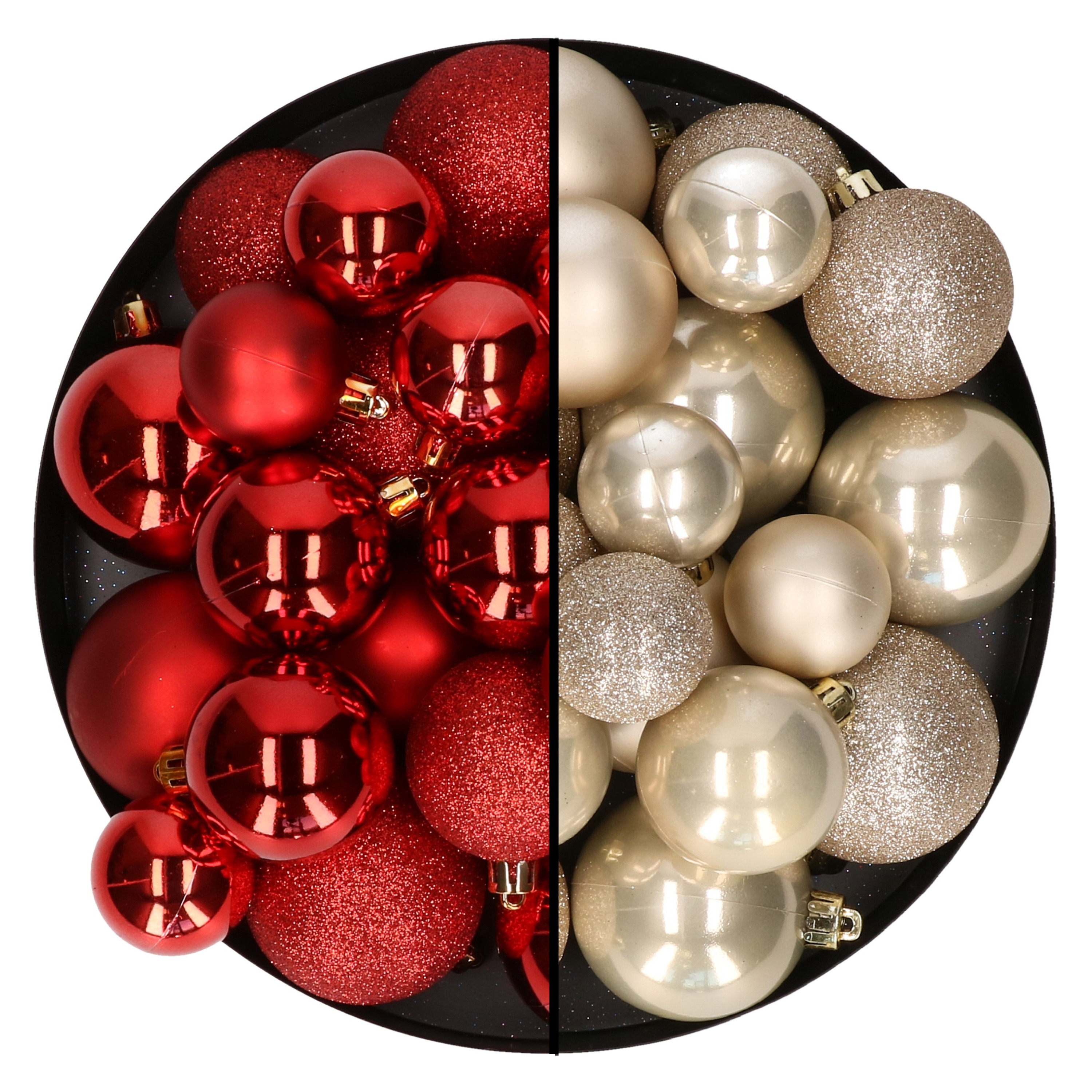 Kerstballen 60x stuks mix rood-champagne 4-5-6 cm kunststof