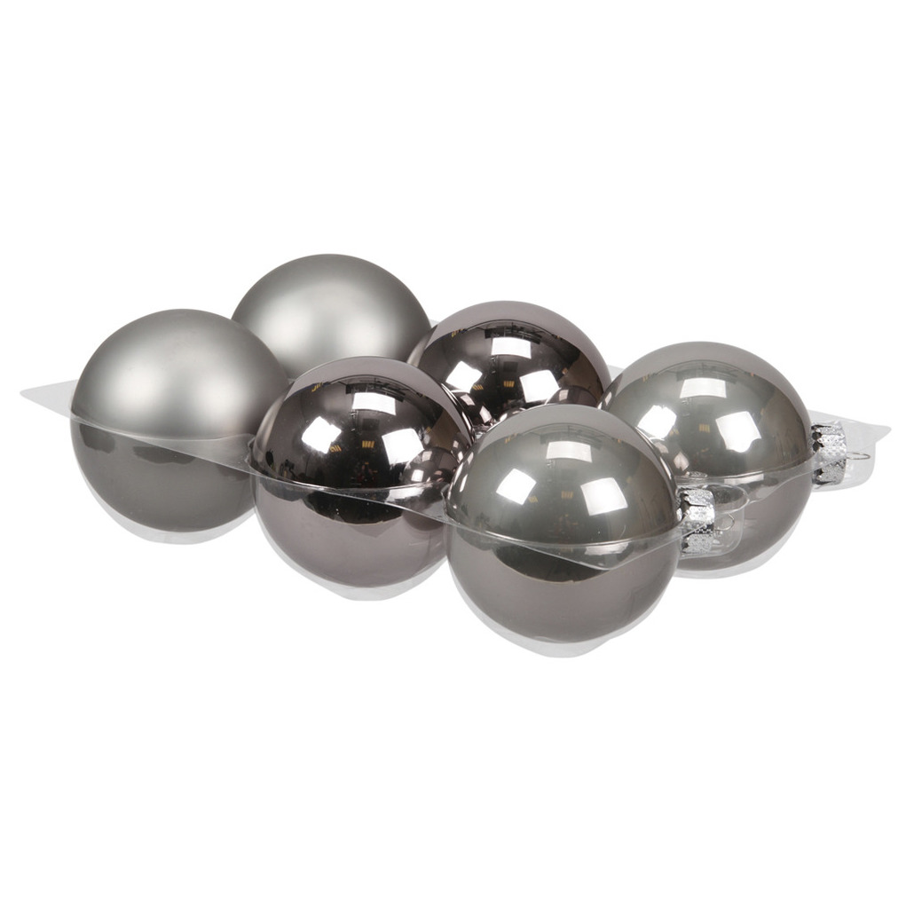 Kerstballen 6x st titanium grijs 8 cm glas mat-glans kerstversiering