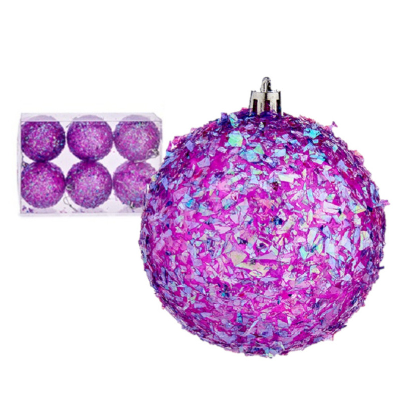 Kerstballen 6x stuks paars glitter kunststof 8 cm