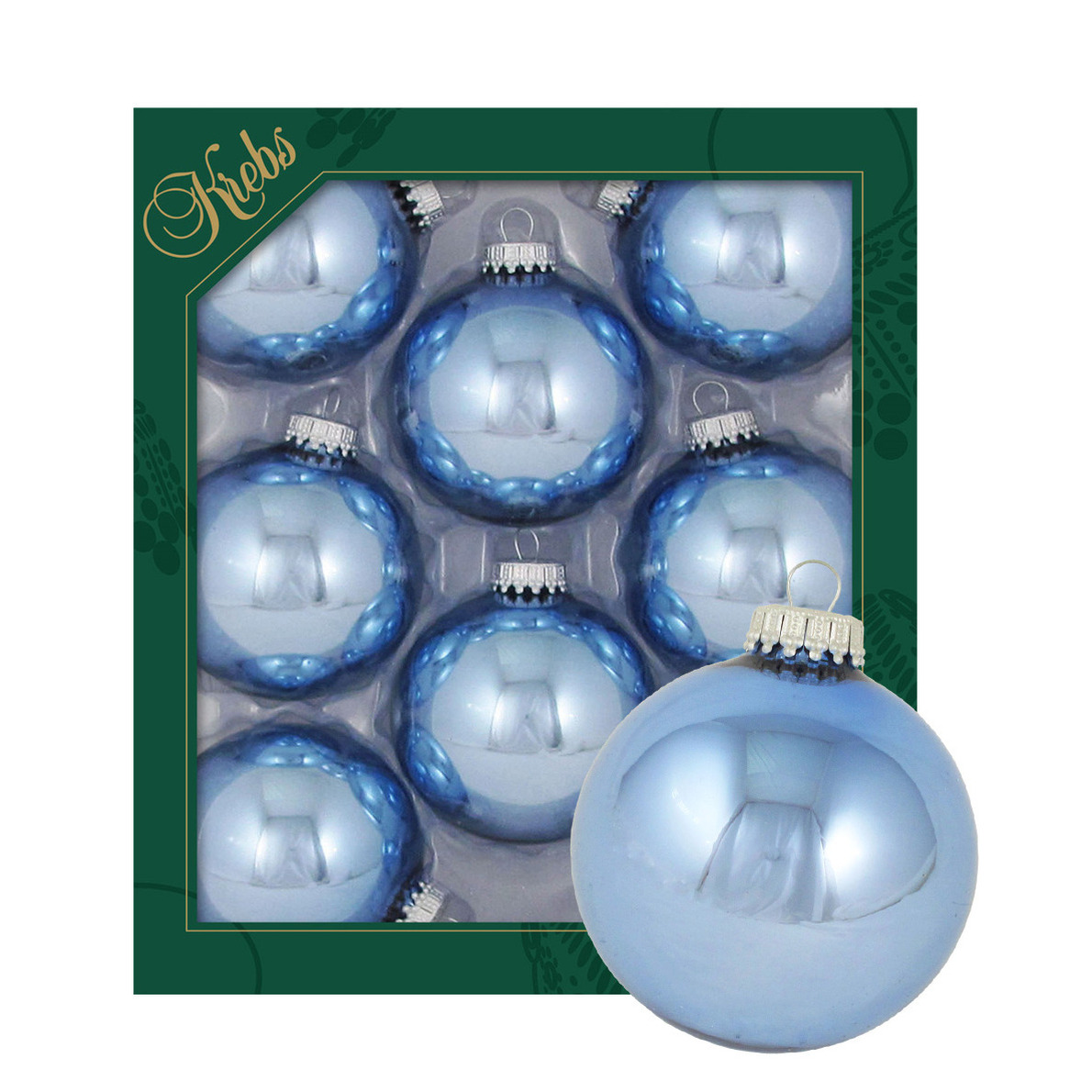 Kerstballen 8x stuks ijsblauw glas 7 cm glans