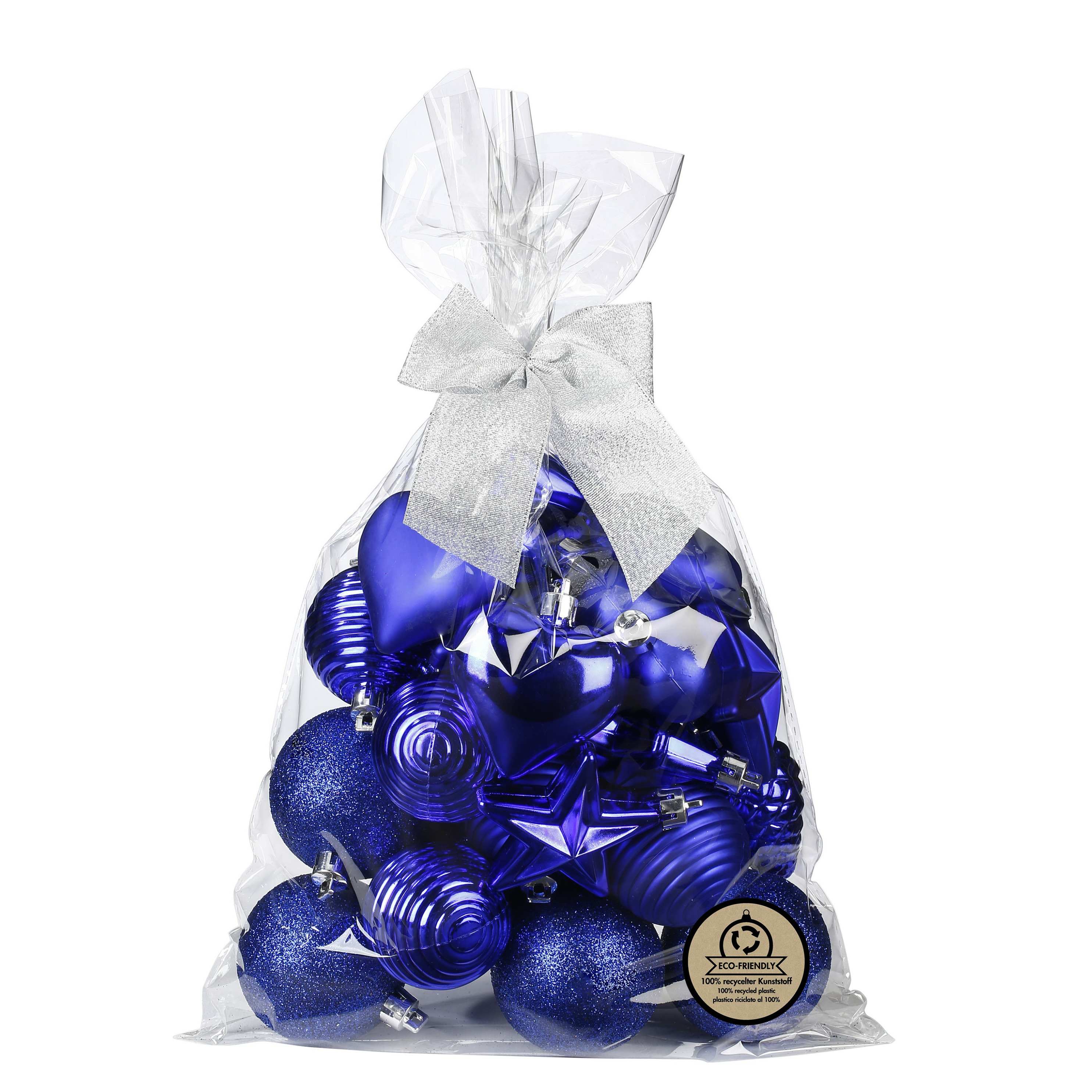 Kerstballen en ornamenten 30x kunststof kobalt blauw -in giftbag
