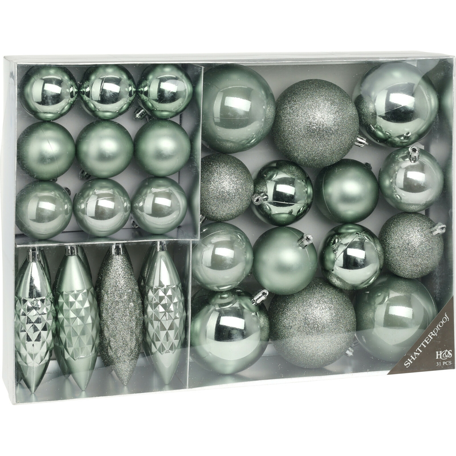 Kerstballen en ornamenten 31x kunststof mint groen mix