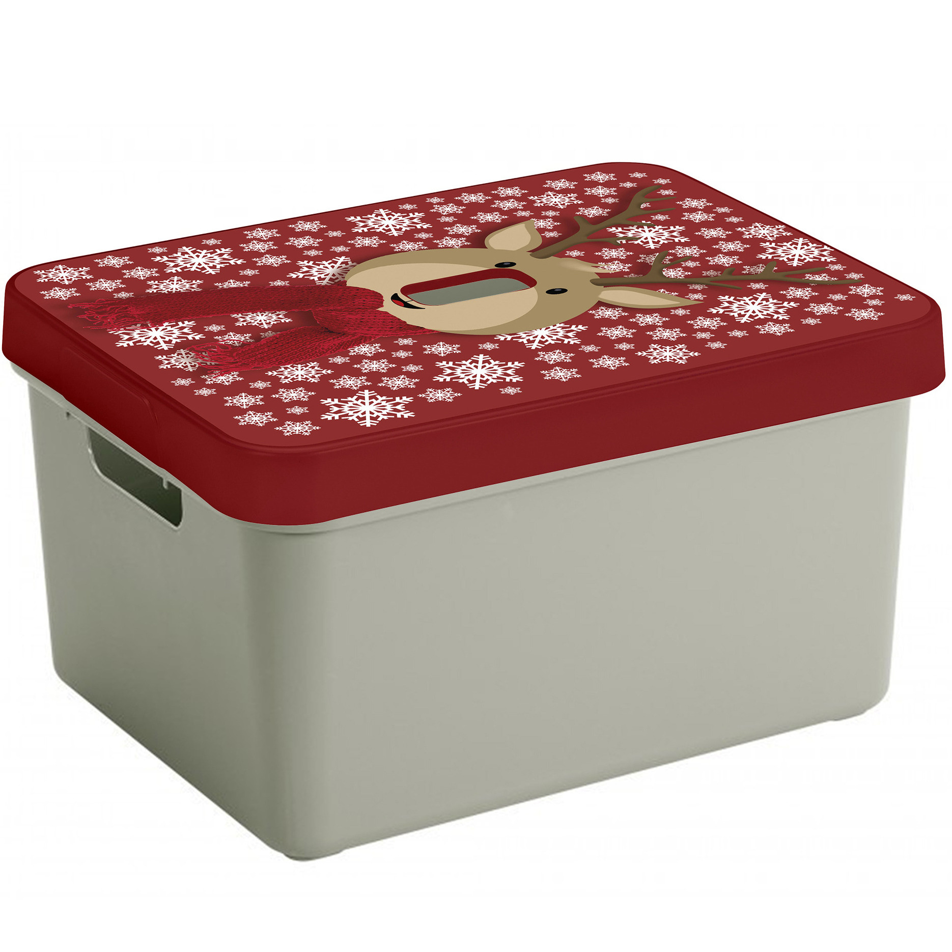 Kerstballen-kerstversiering opruim opbergbox met rendieren print deksel
