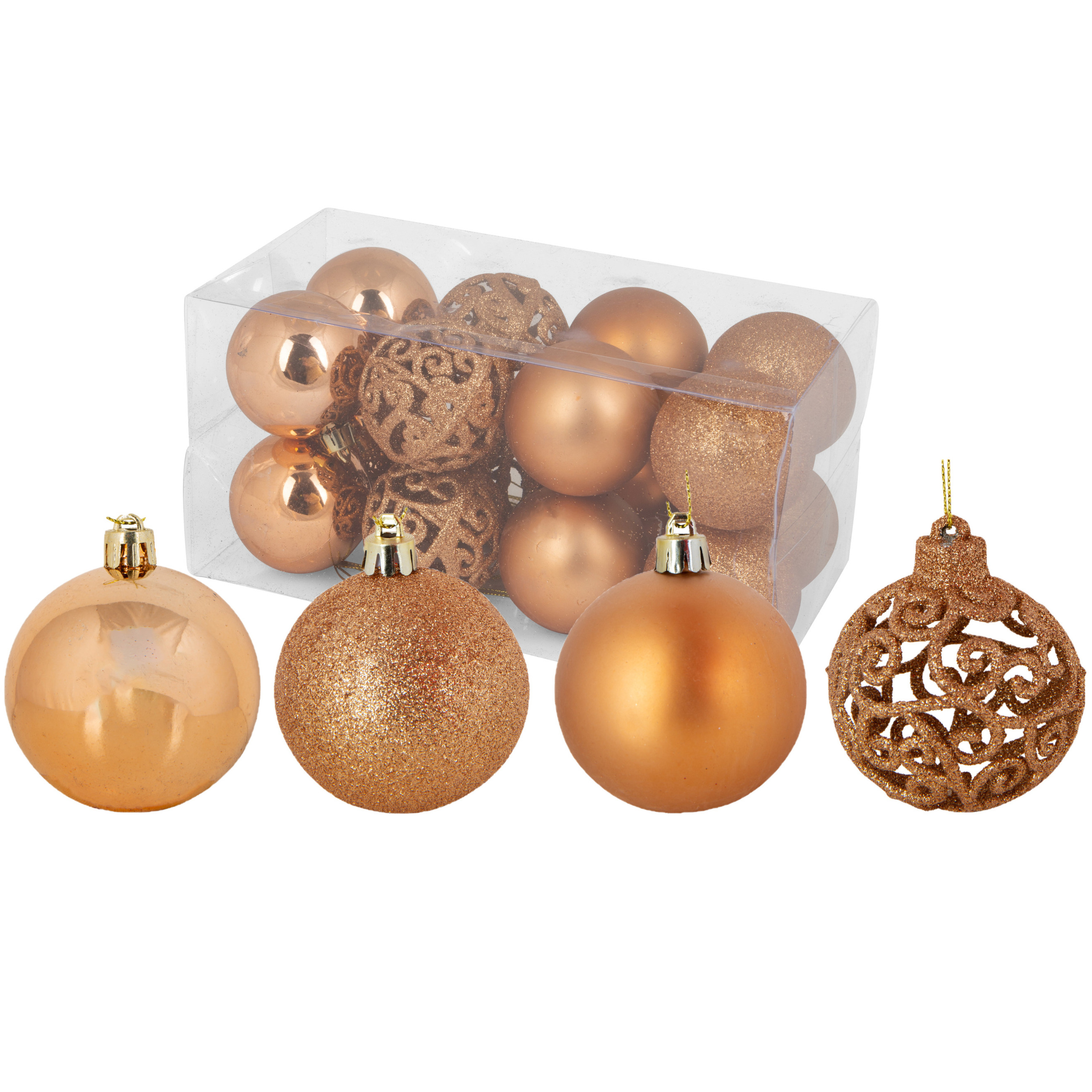 Kerstballen koper 32x stuks 6 cm kunststof mix