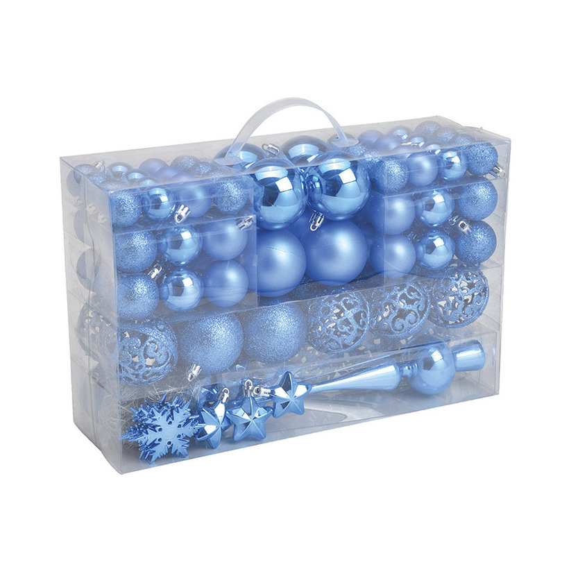 Kerstballen met piek set- 111-delig 3, 4 en 6 cm blauw kunststof