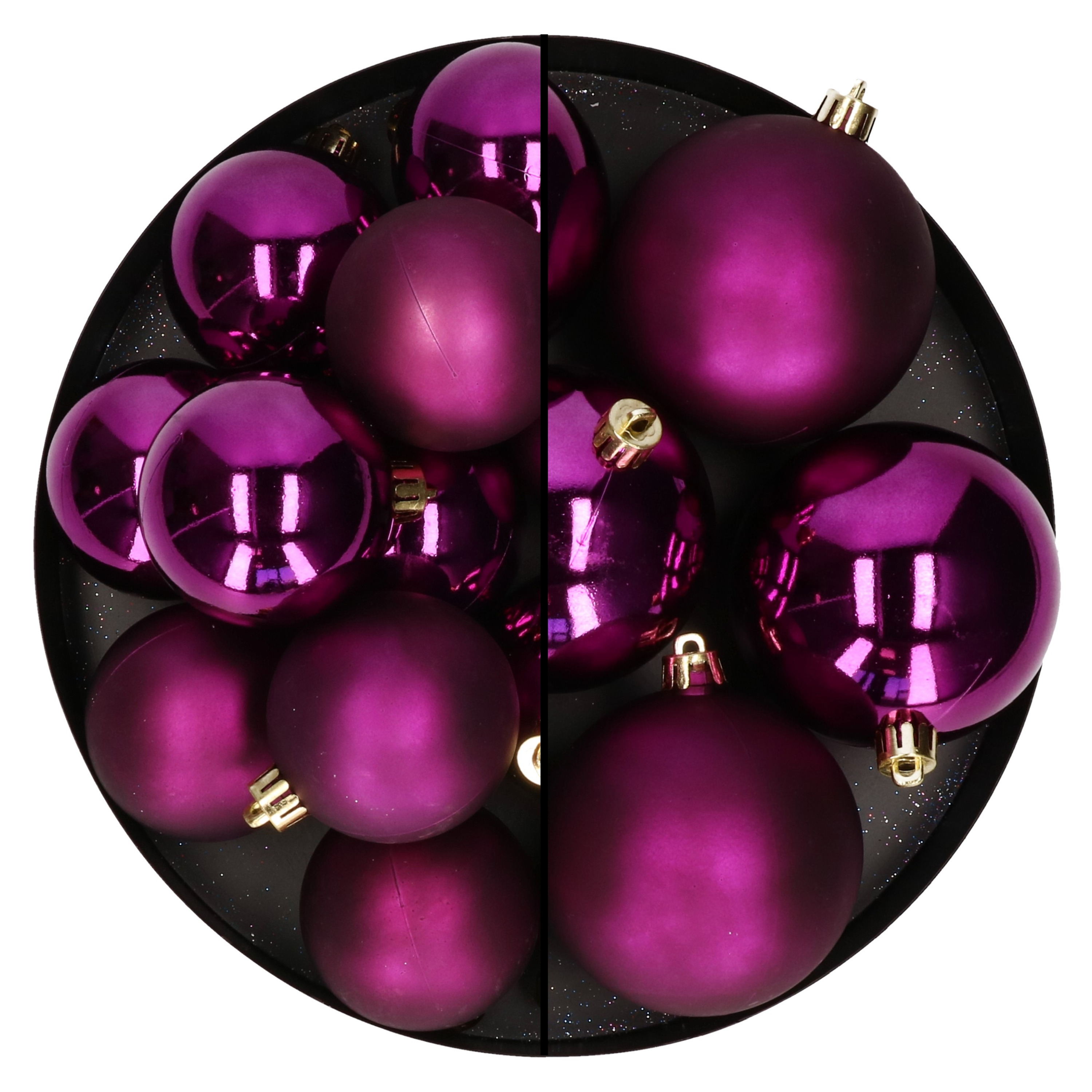 Kerstballen set 18x stuks 6 en 8 cm paars kunststof