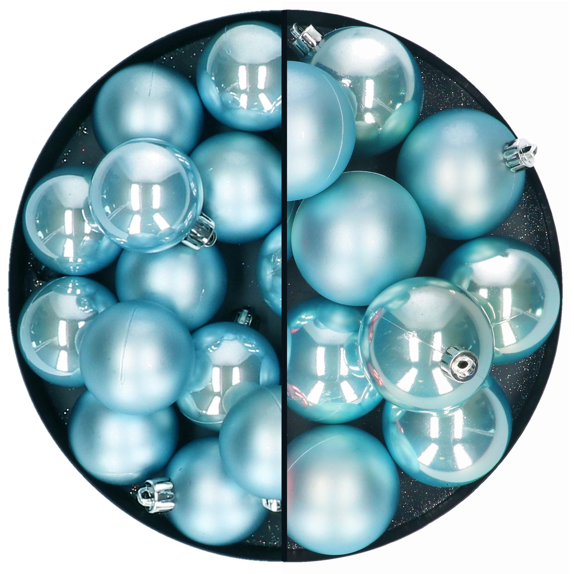 Kerstballen set - 28x stuks - 4 en 6 cm - ijsblauw - kunststof - boomversiering