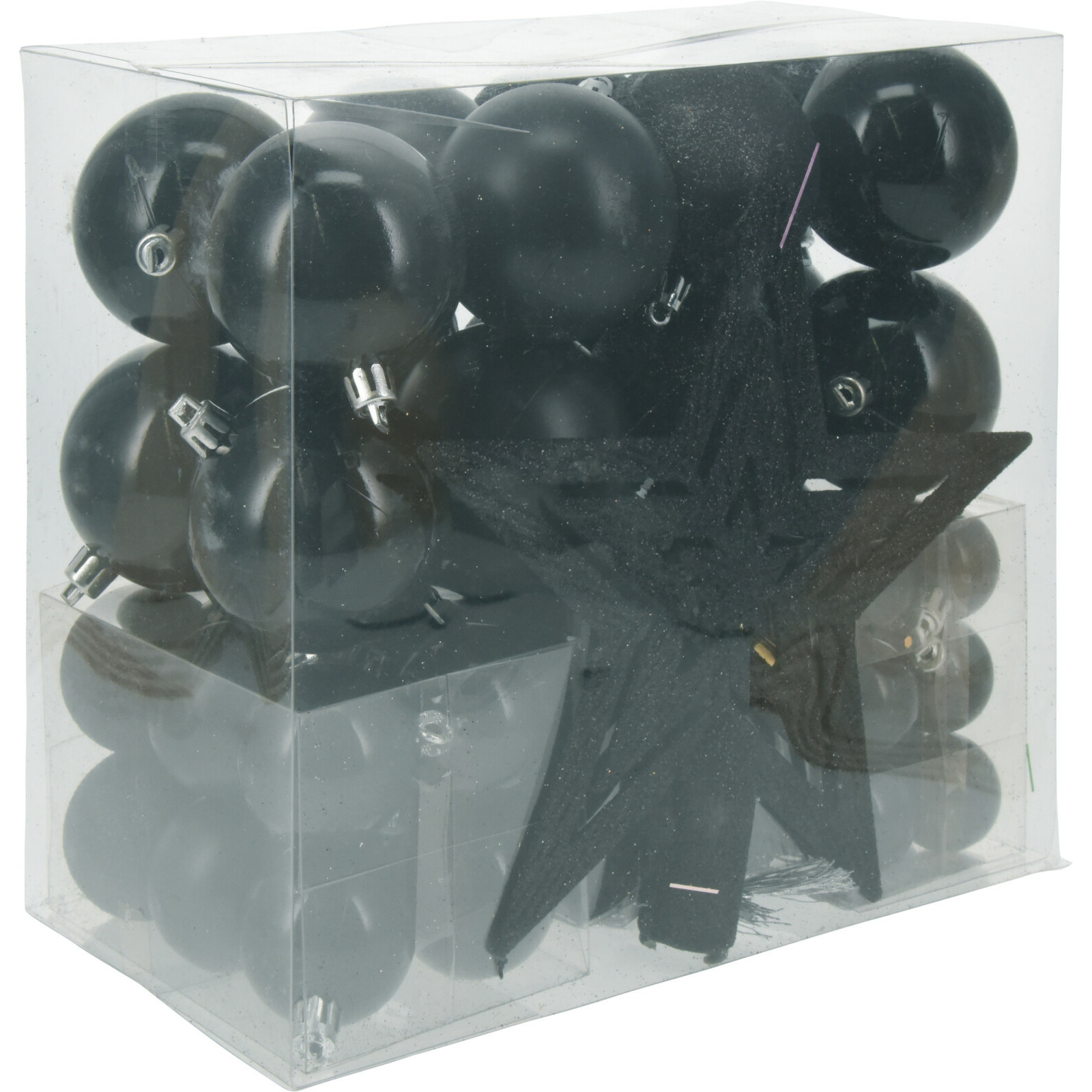 Kerstballen set 3,4,6 cm met ster piek 54-dlg kunststof zwart