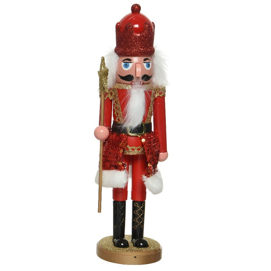 Kerstbeeldje kunststof notenkraker poppetje-soldaat rood 28 cm kerstbeeldjes
