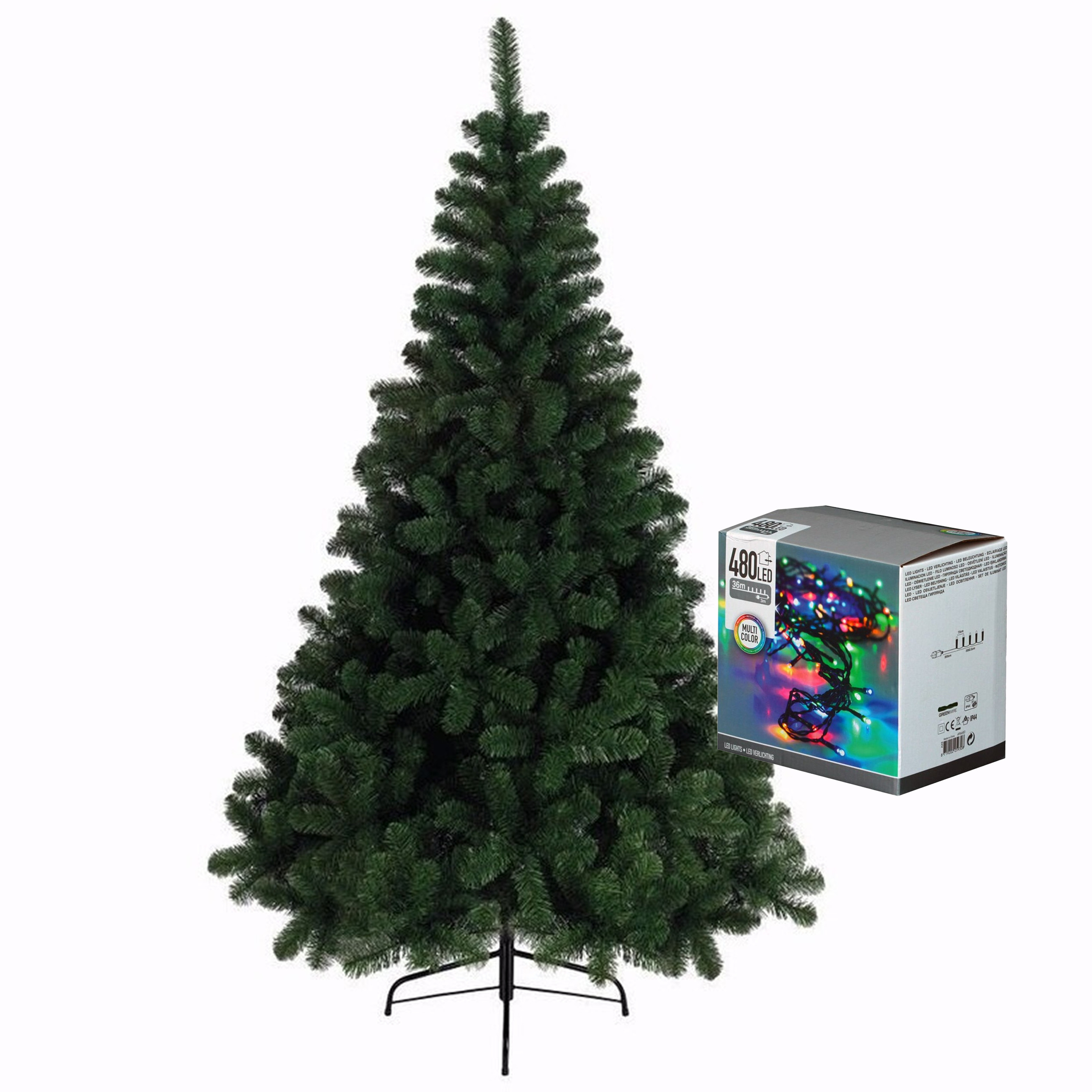 Kerstboom 240 cm incl. kerstverlichting lichtsnoer gekleurd