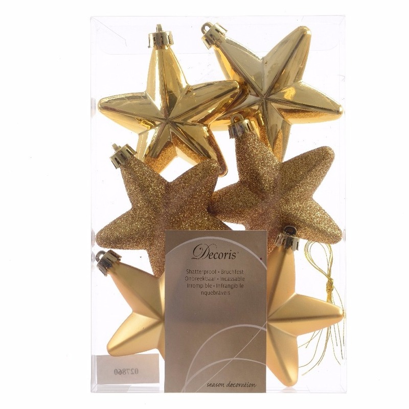 Kerstboom decoratie sterren goud 6 stuks Ambiance Christmas 7 cm