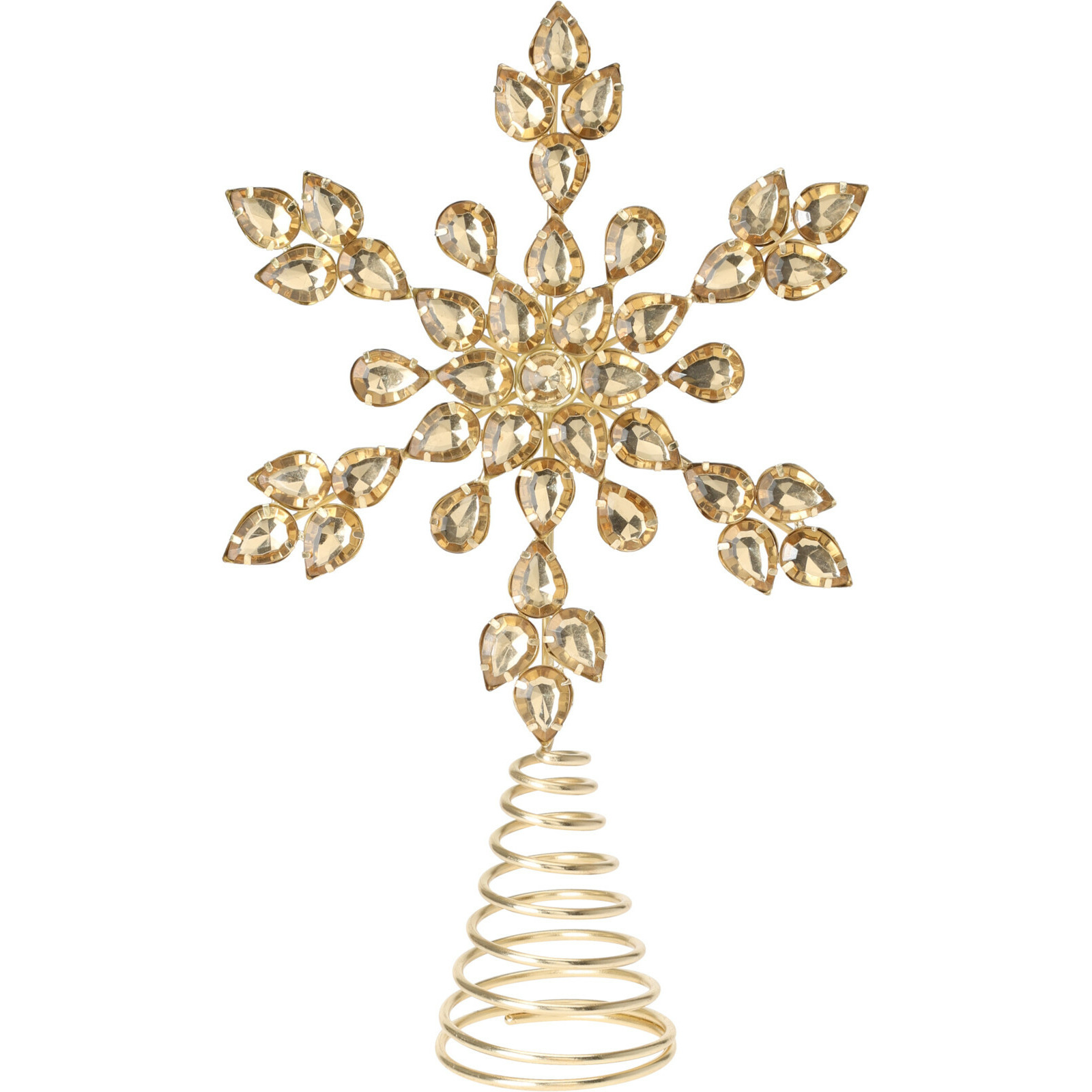 Kerstboom piek ster vorm goud met steentjes H26 cm