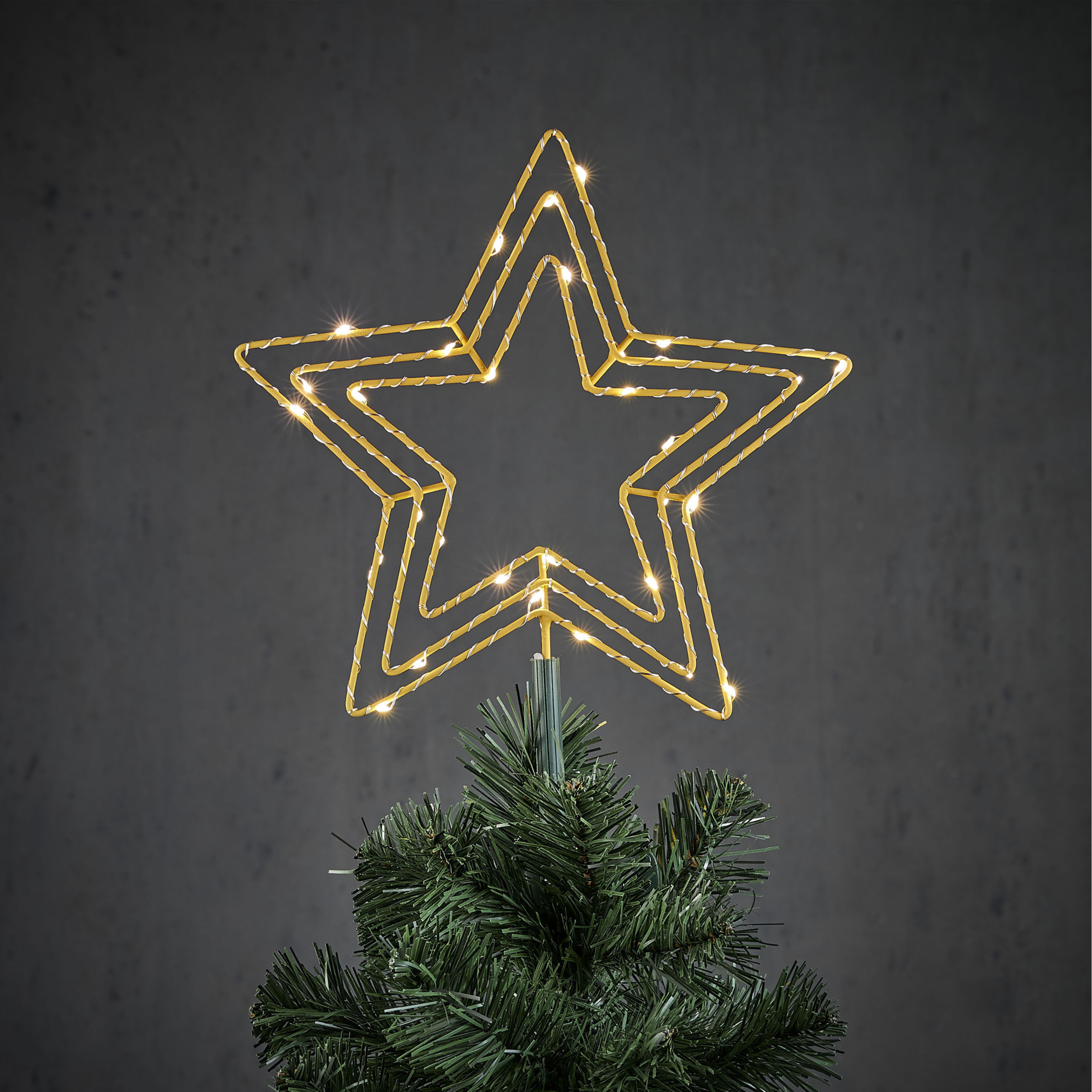 Kerstboom ster piek-topper goud met LED verlichting D25 cm