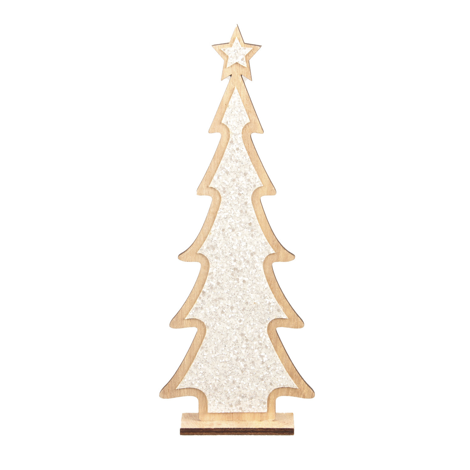 Kerstdecoratie houten kerstboom glitter wit 35,5 cm