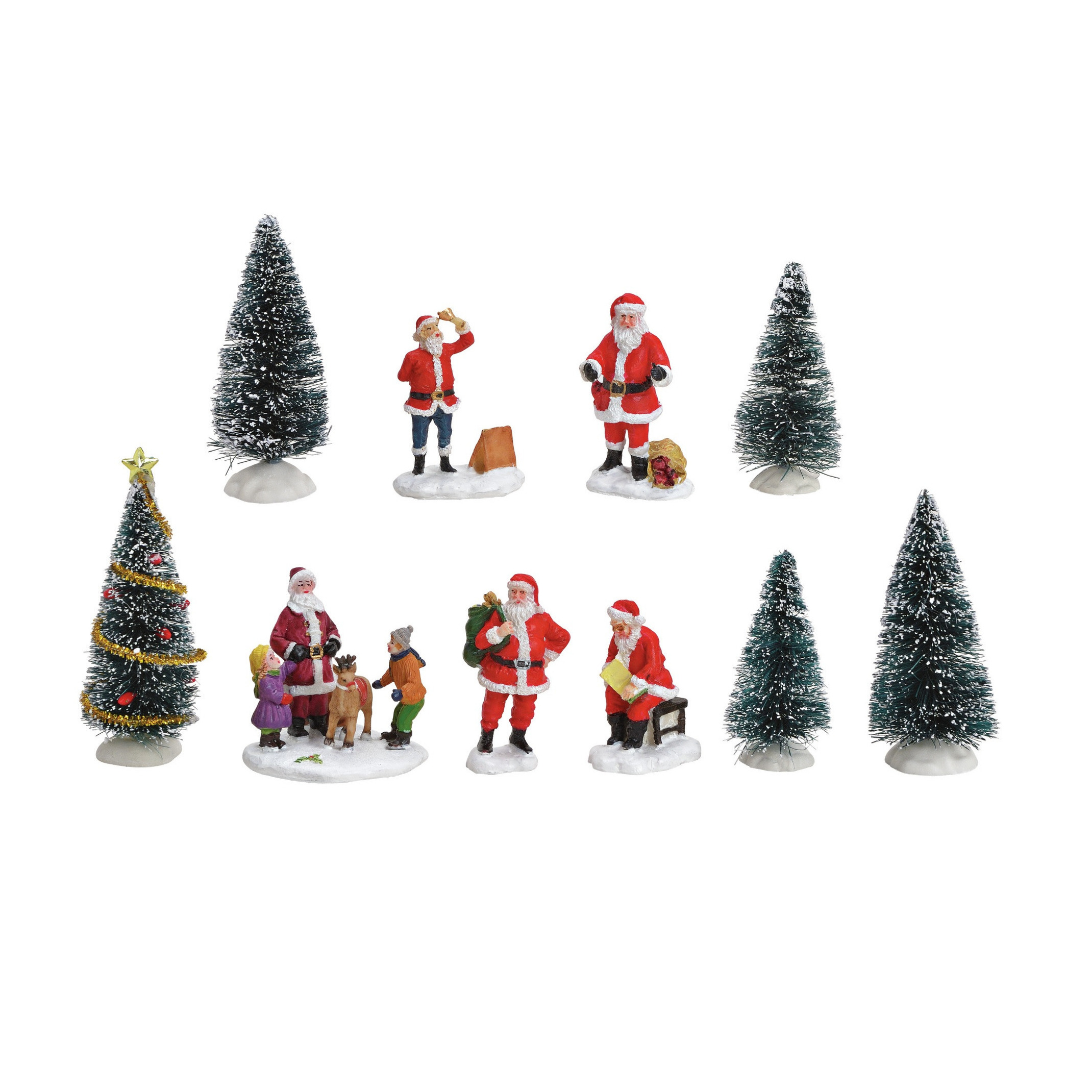 Kerstdorp accessoires 10x st kerstman-kerstboompjes kunststof kerstdorp onderdelen