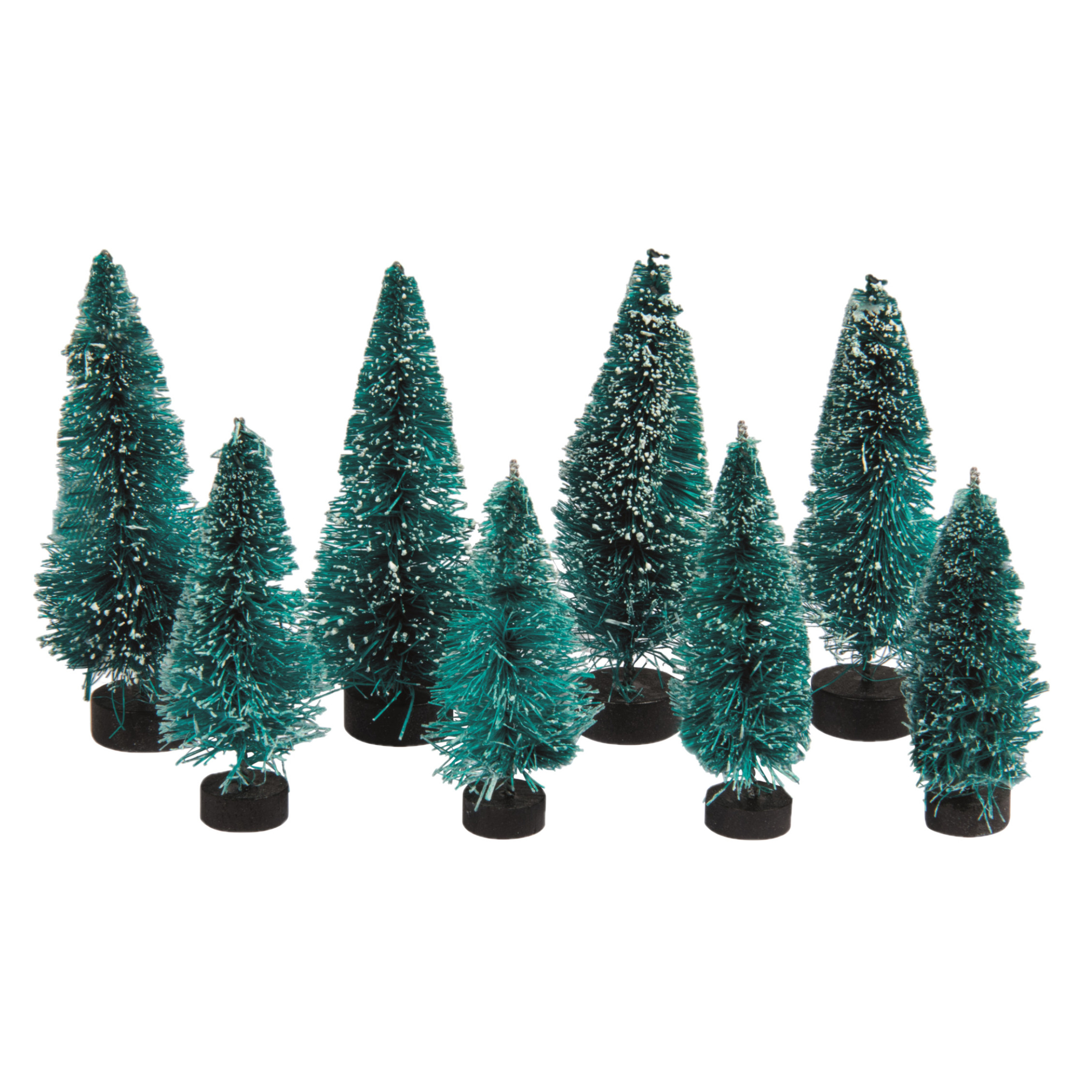 Kerstdorp boompjes-kerstboompjes 16x st 5 en 7 cm -miniatuur kerstdorp accessoires