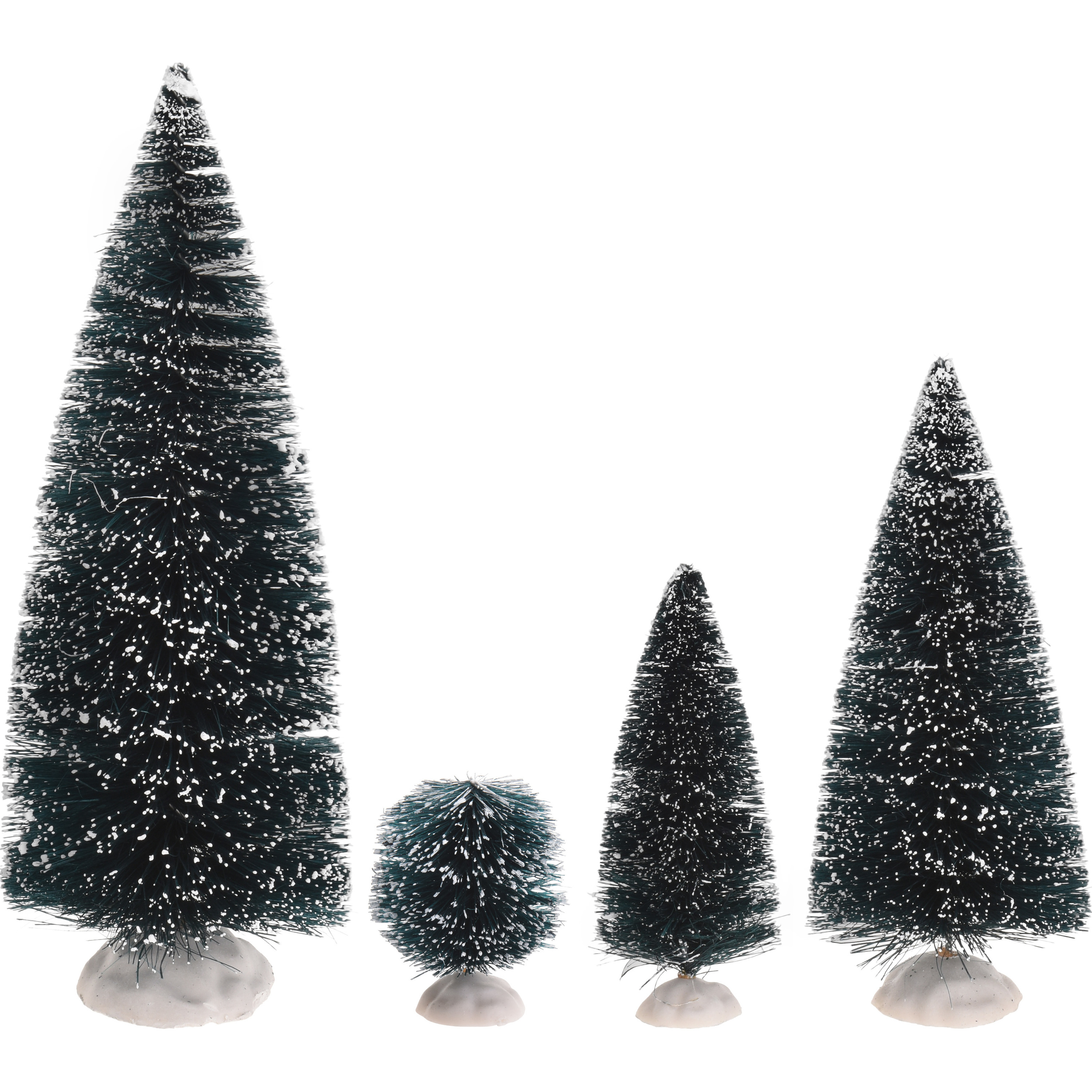 Kerstdorp onderdelen 9x decoratie dennenbomen-kerstbomen besneeuwd