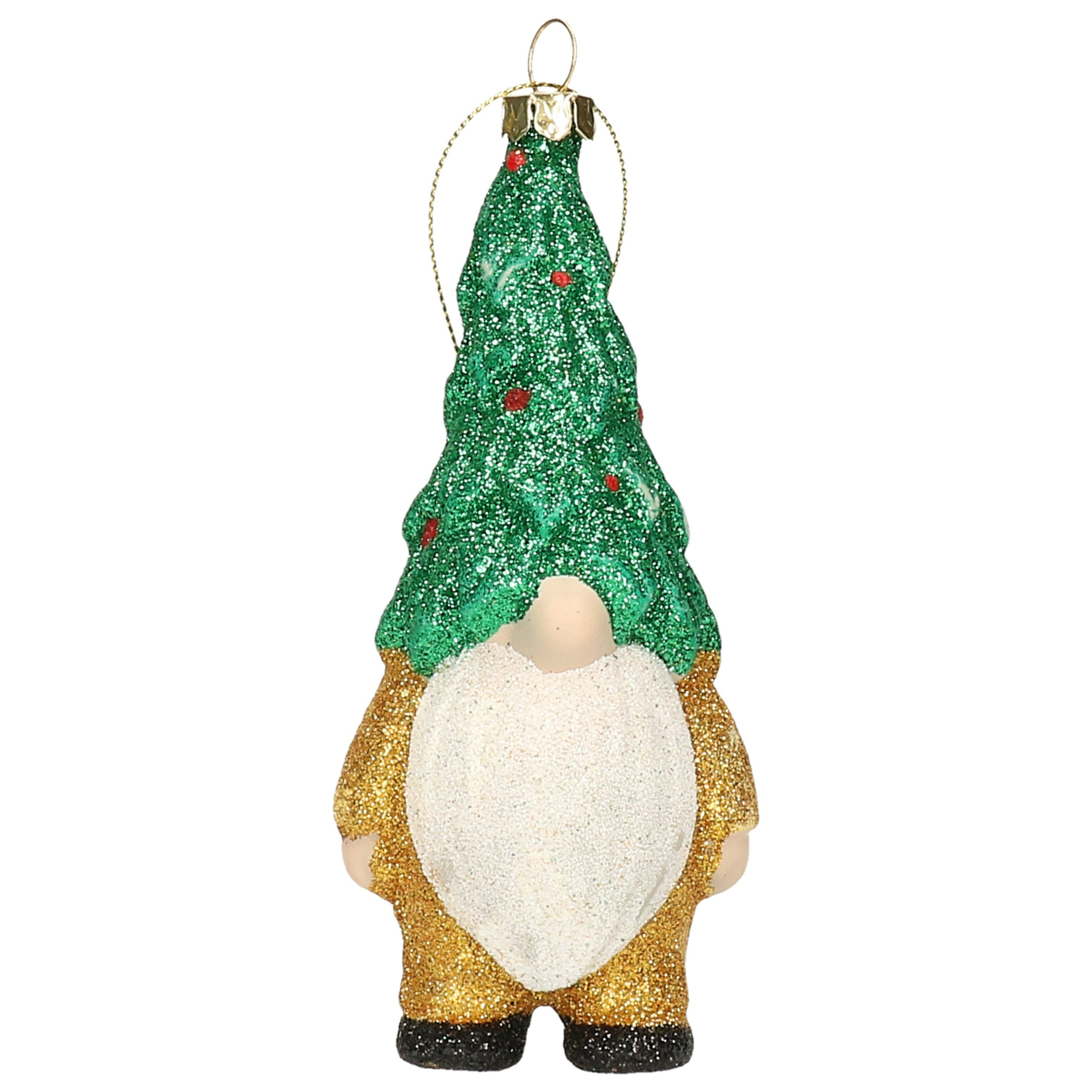 Kersthanger gnome-dwerg-kabouter kunststof 12,5 cm goud-groen