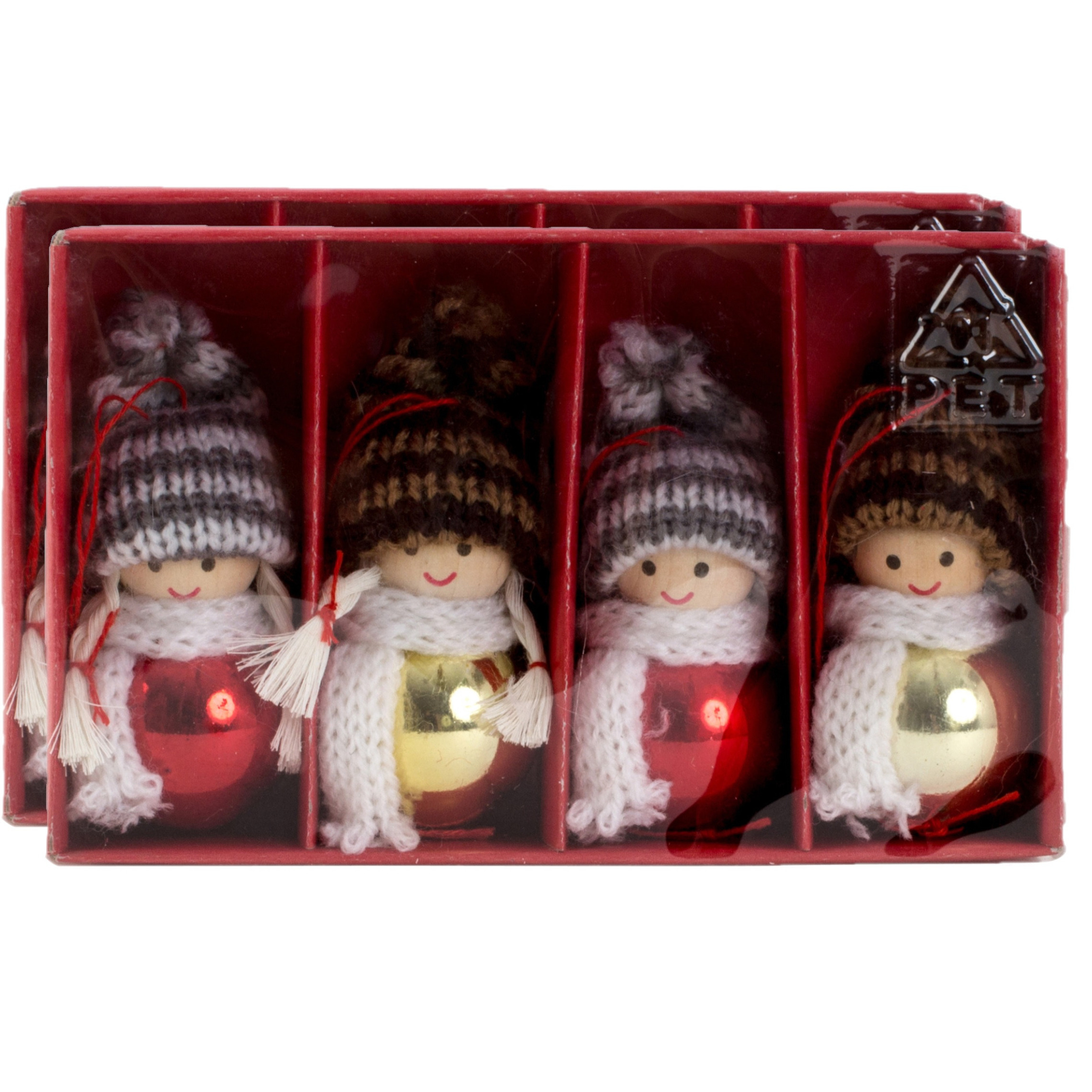 Kersthangers-kerstballen- poppetjes 8x st- gekleurd hout -7 cm