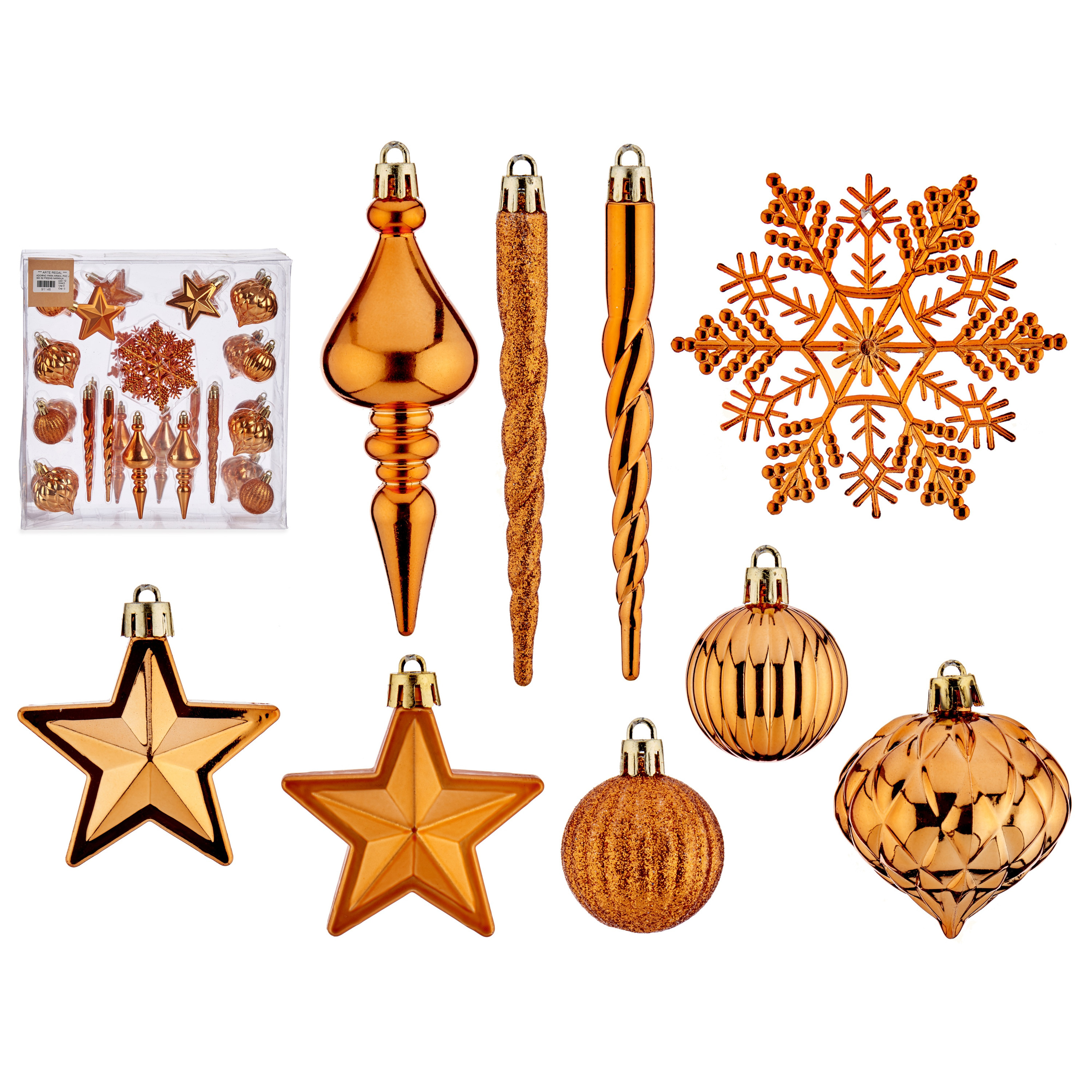 Kersthangers-ornamenten set 32x stuks oranje kunststof