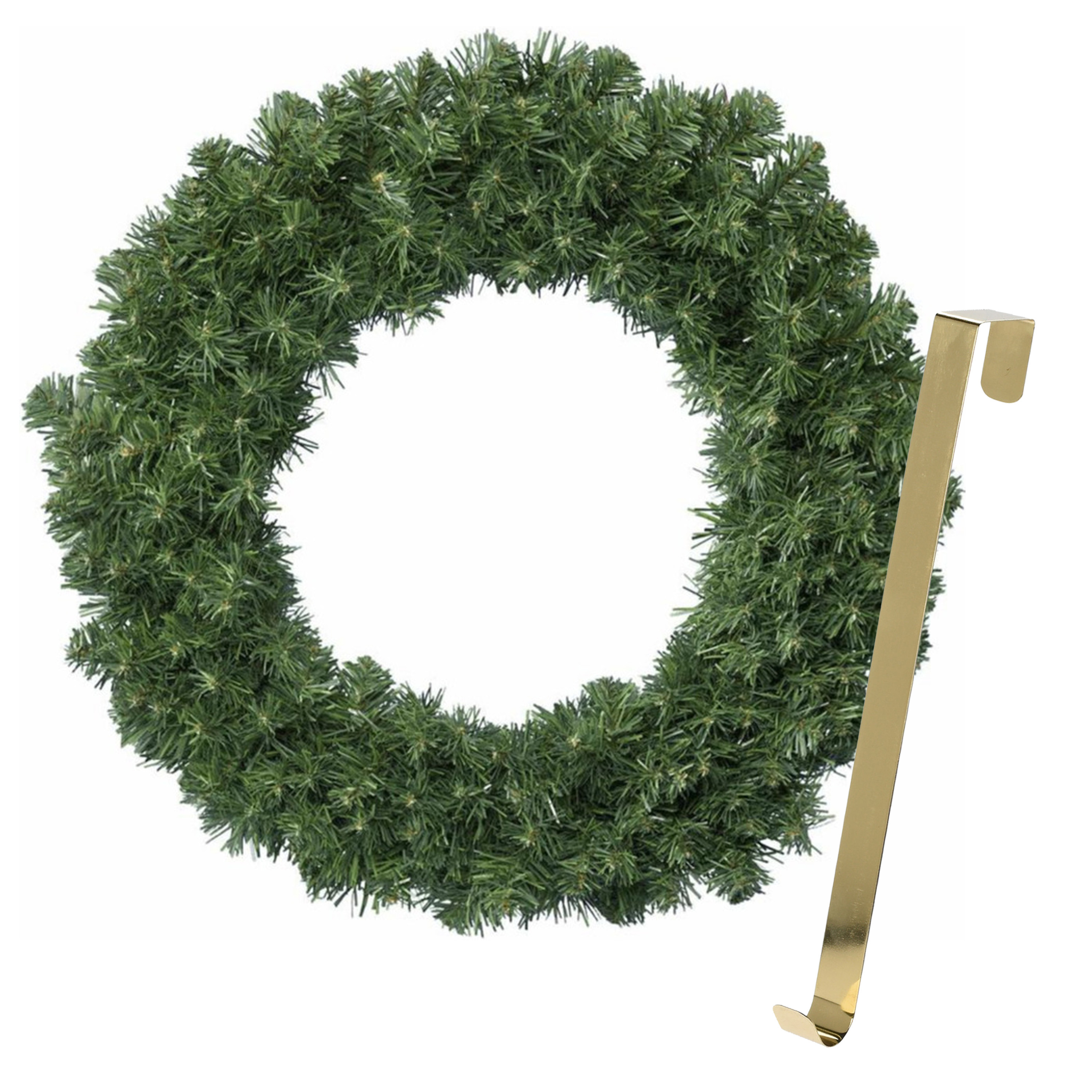 Kerstkrans 35 cm groen met gouden hanger-ophanghaak kerstversiering