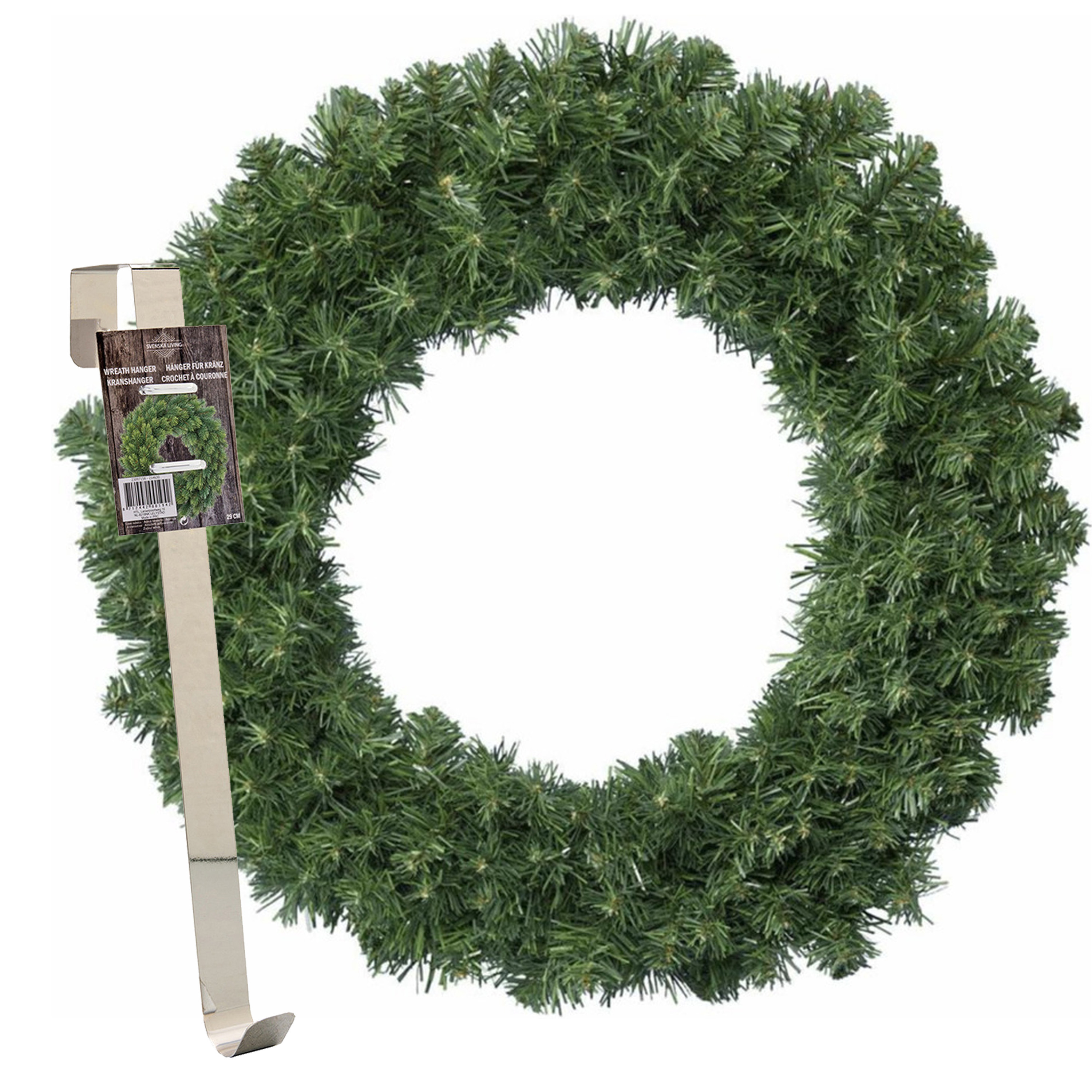 Kerstkrans 35 cm groen met messing zilveren hanger-ophanghaak kerstversiering