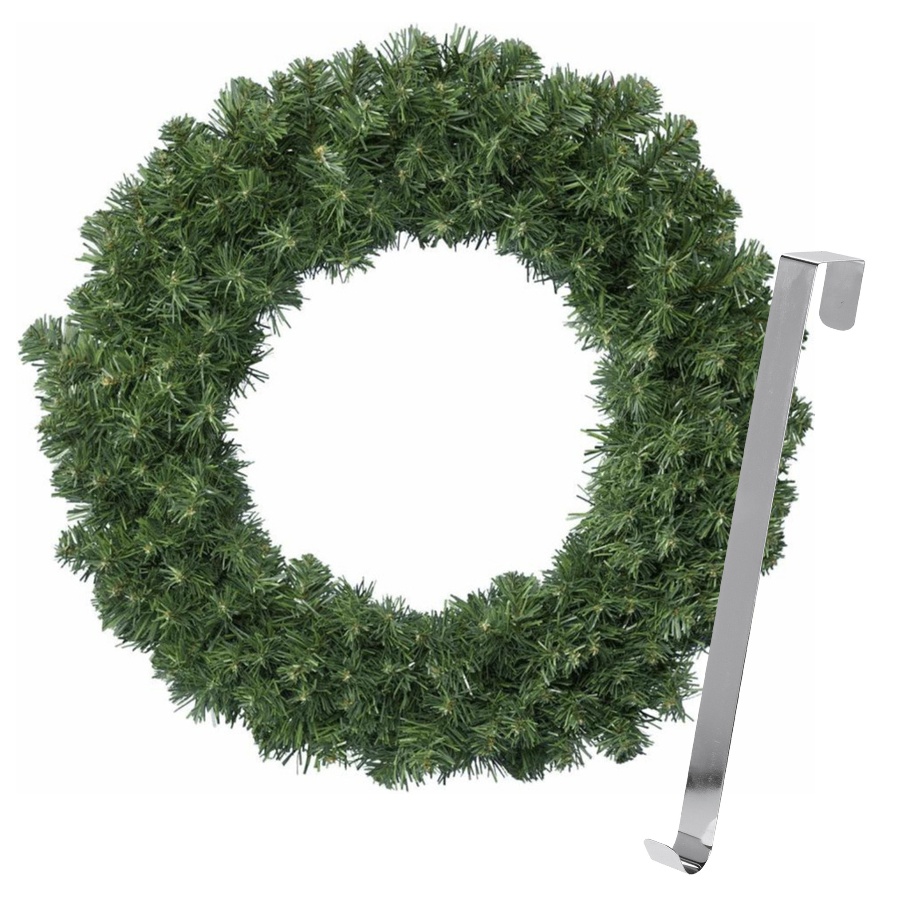 Kerstkrans 35 cm groen met zilveren hanger-ophanghaak kerstversiering