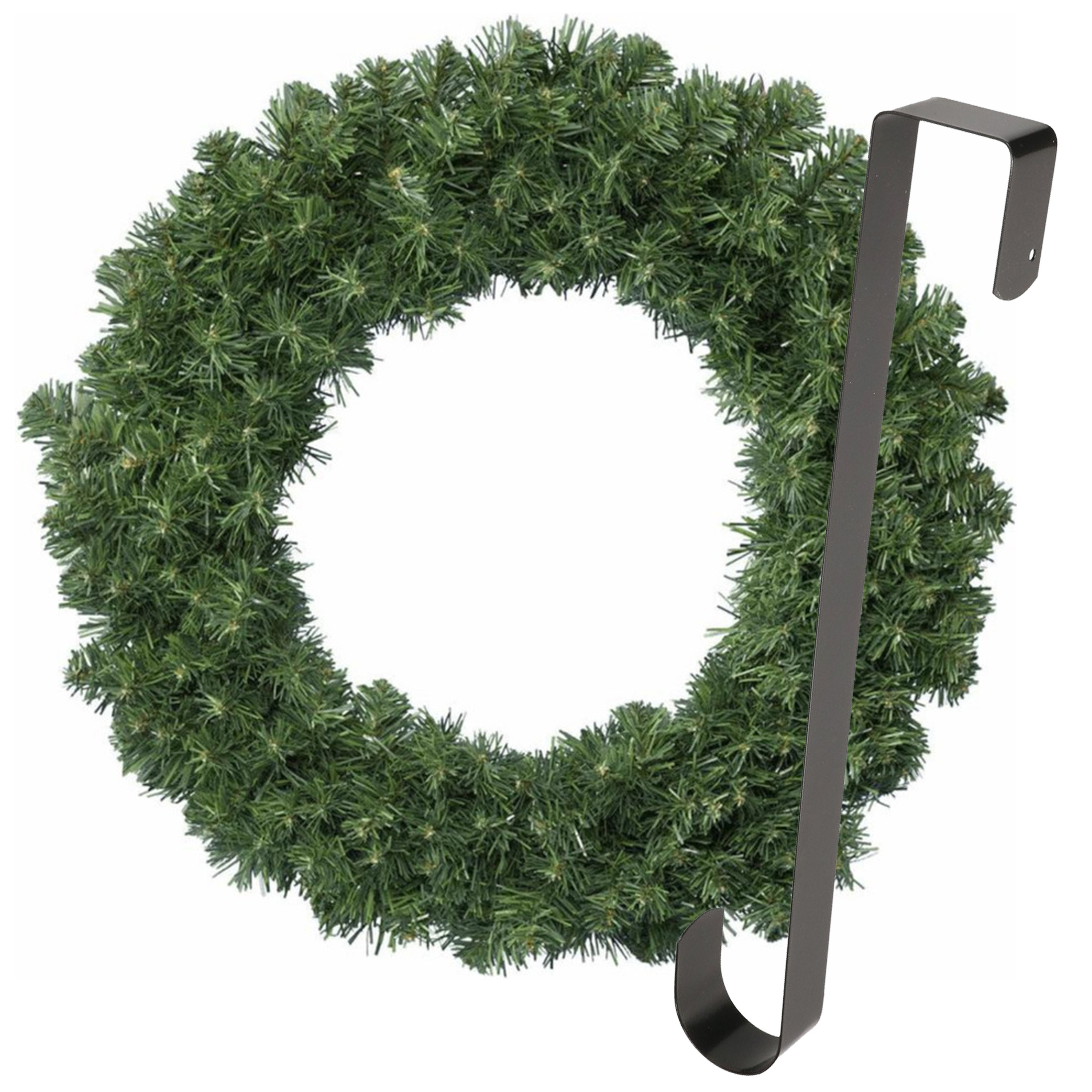 Kerstkrans 35 cm groen met zwarte hanger-ophanghaak kerstversiering