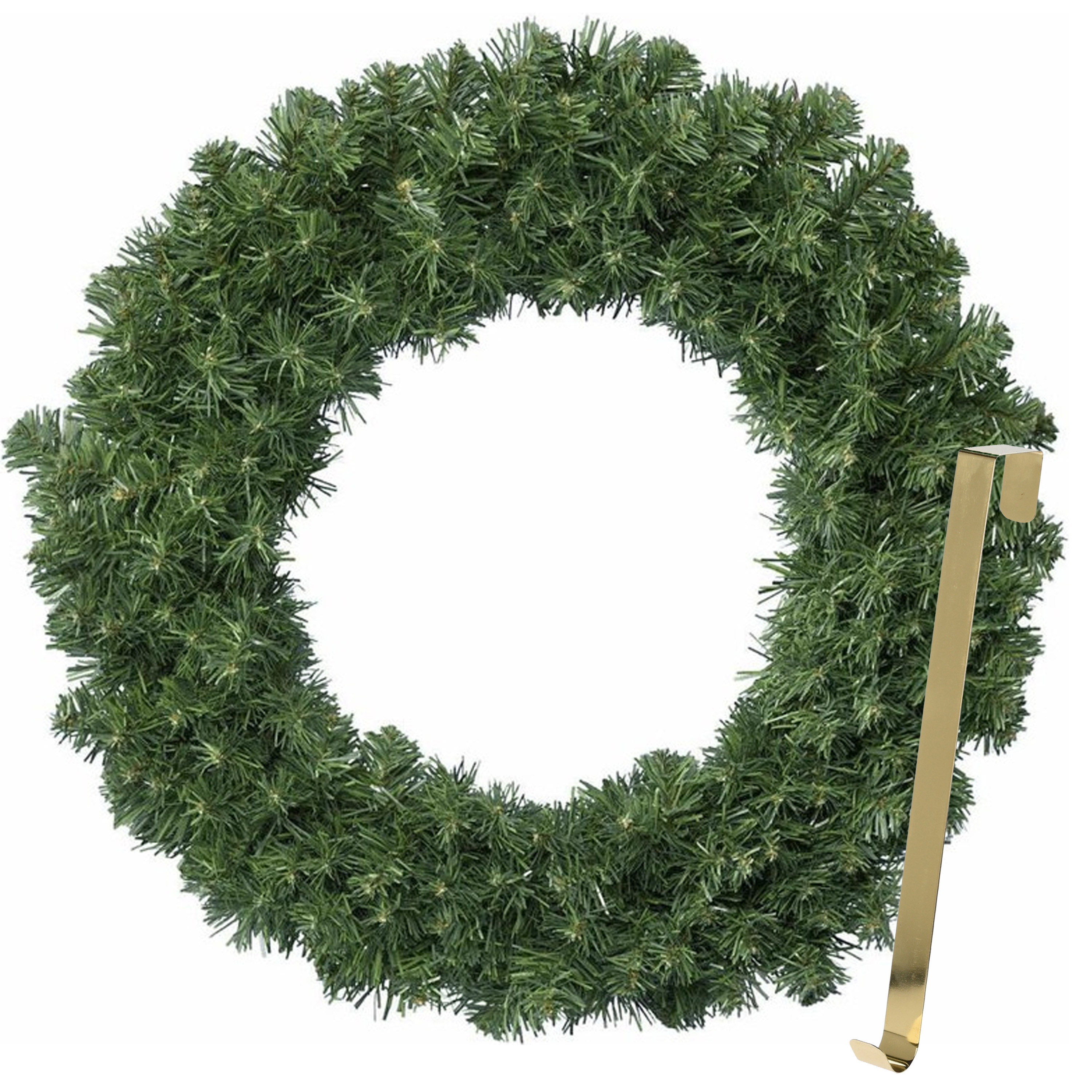 Kerstkrans 50 cm groen met gouden hanger-ophanghaak kerstversiering