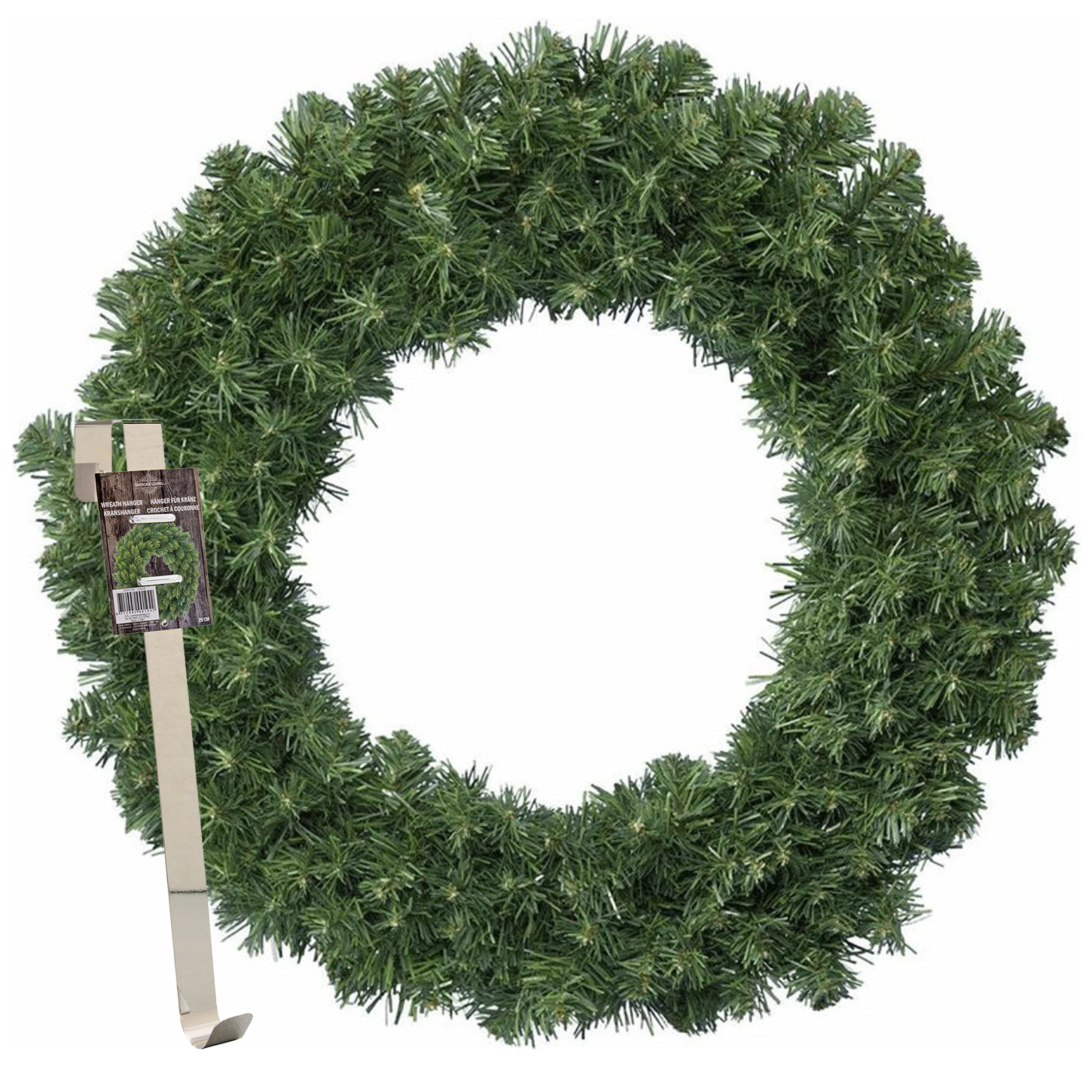 Kerstkrans 50 cm groen met messing zilveren hanger-ophanghaak kerstversiering