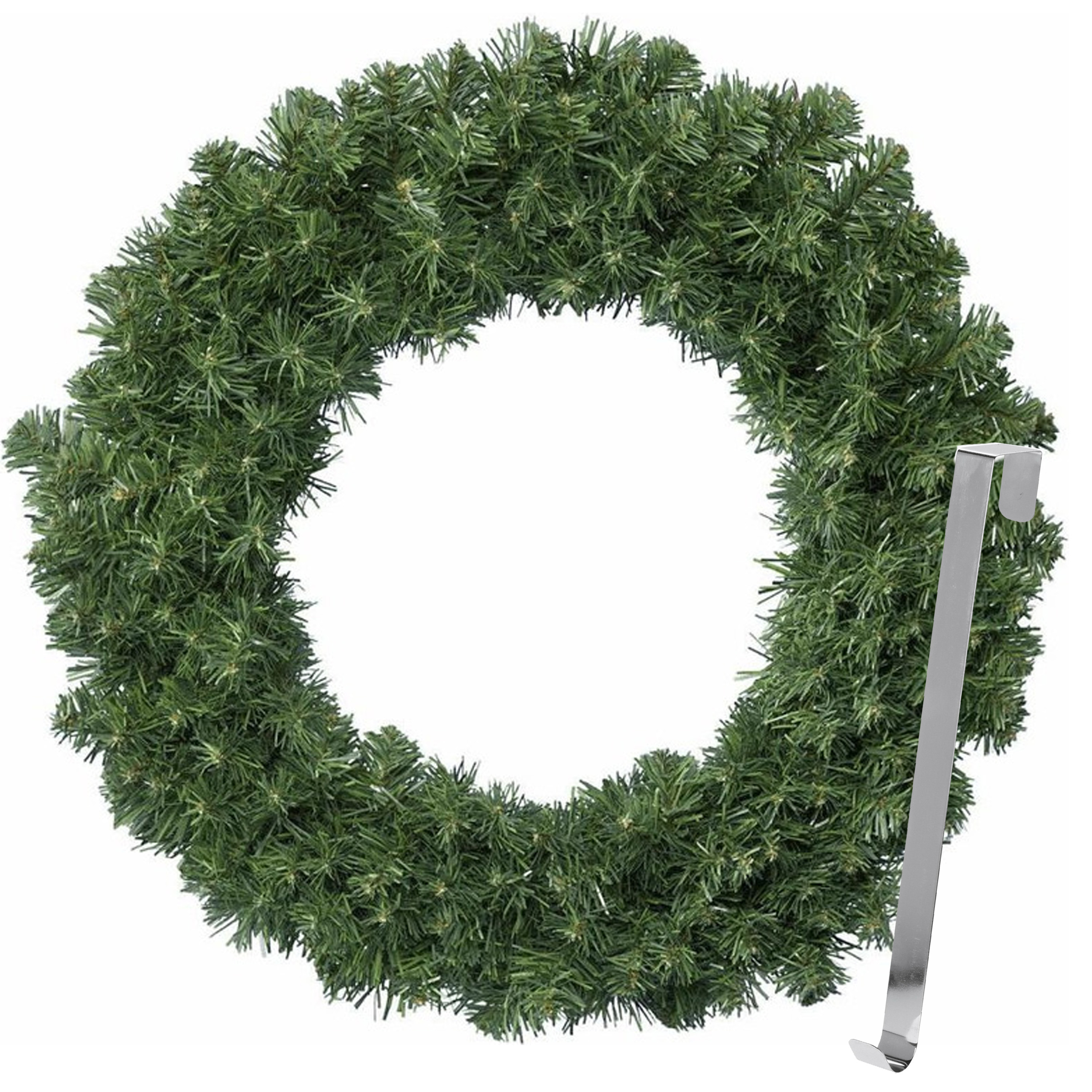 Kerstkrans 50 cm groen met zilveren hanger-ophanghaak kerstversiering