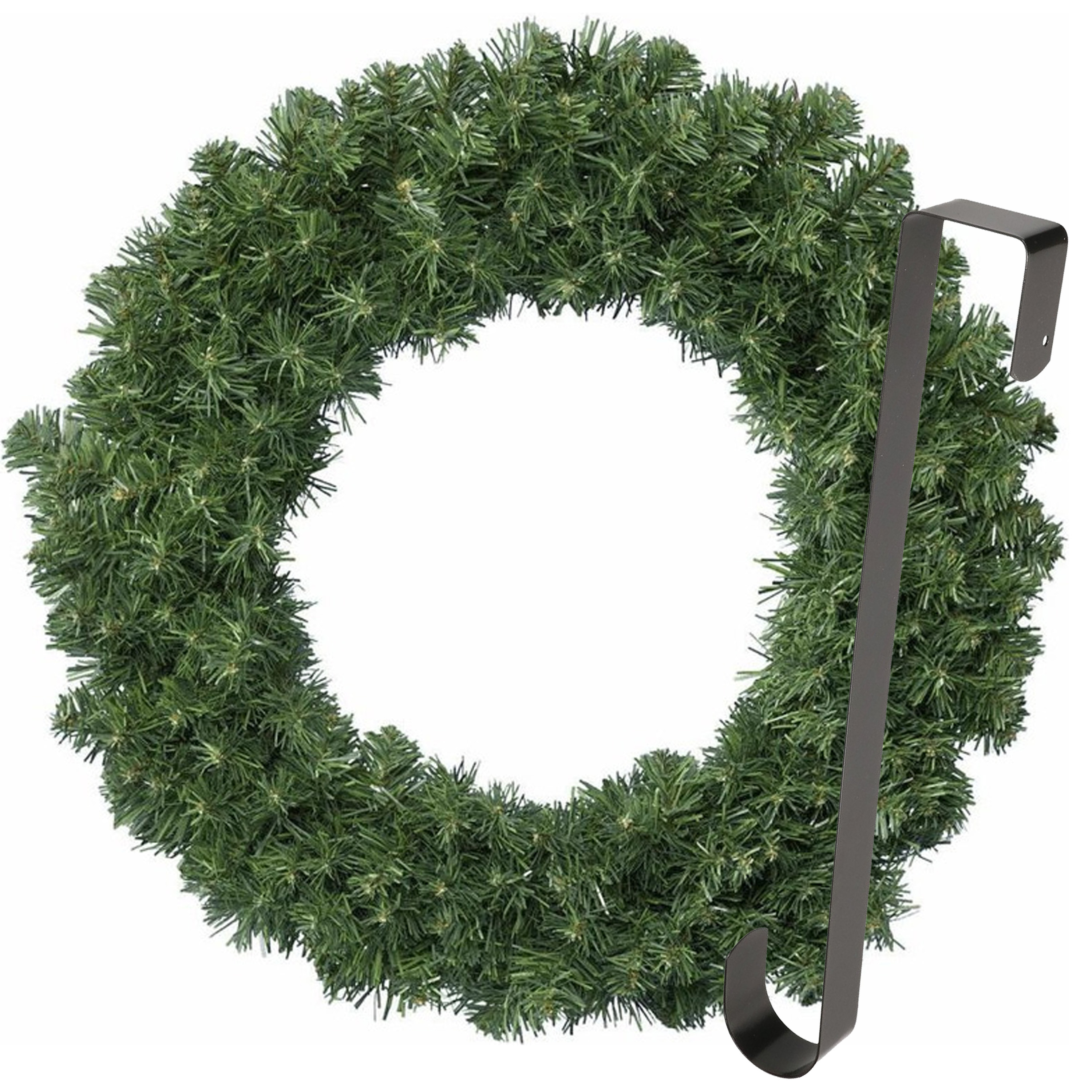 Kerstkrans 50 cm groen met zwarte hanger-ophanghaak kerstversiering