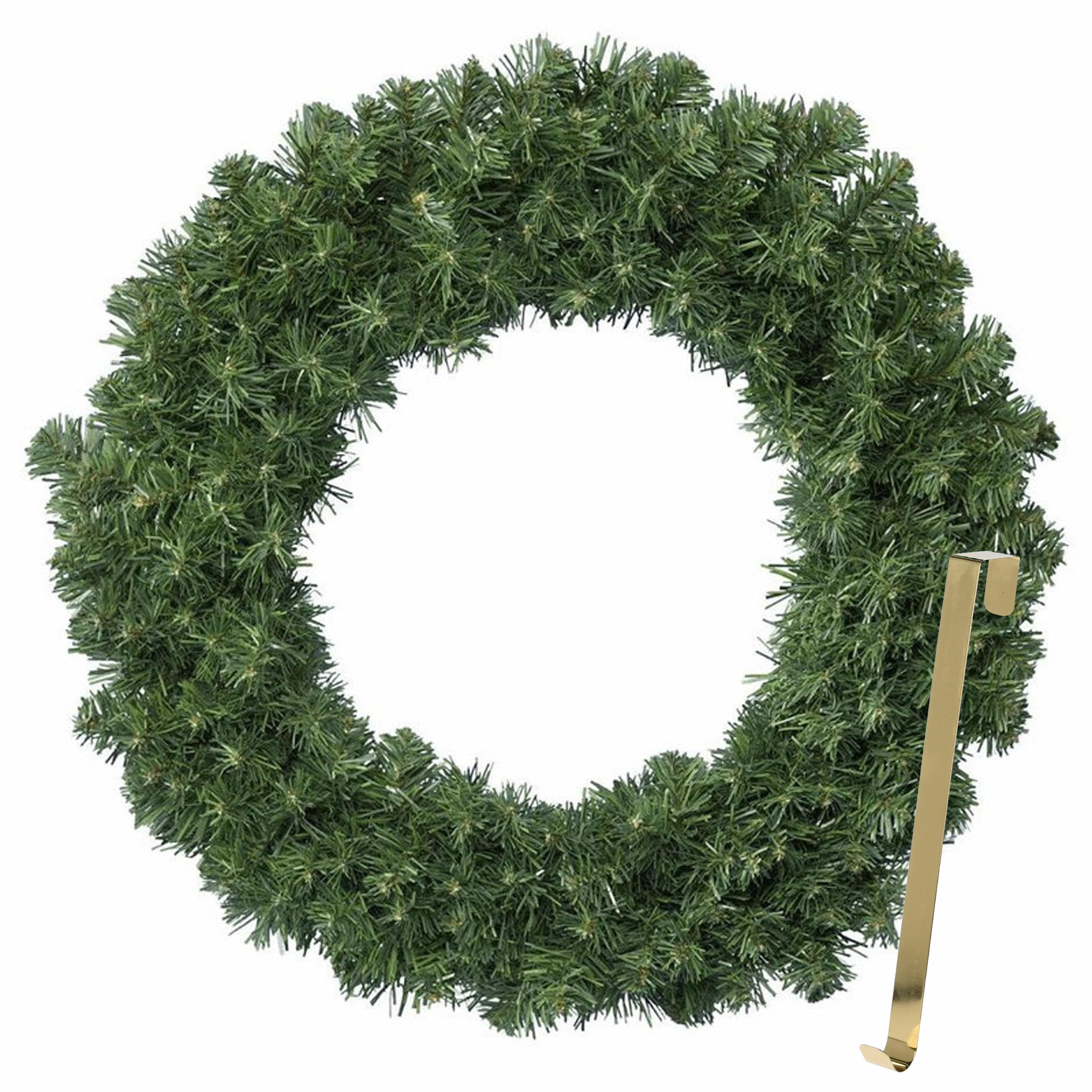 Kerstkrans 60 cm groen met gouden hanger-ophanghaak kerstversiering