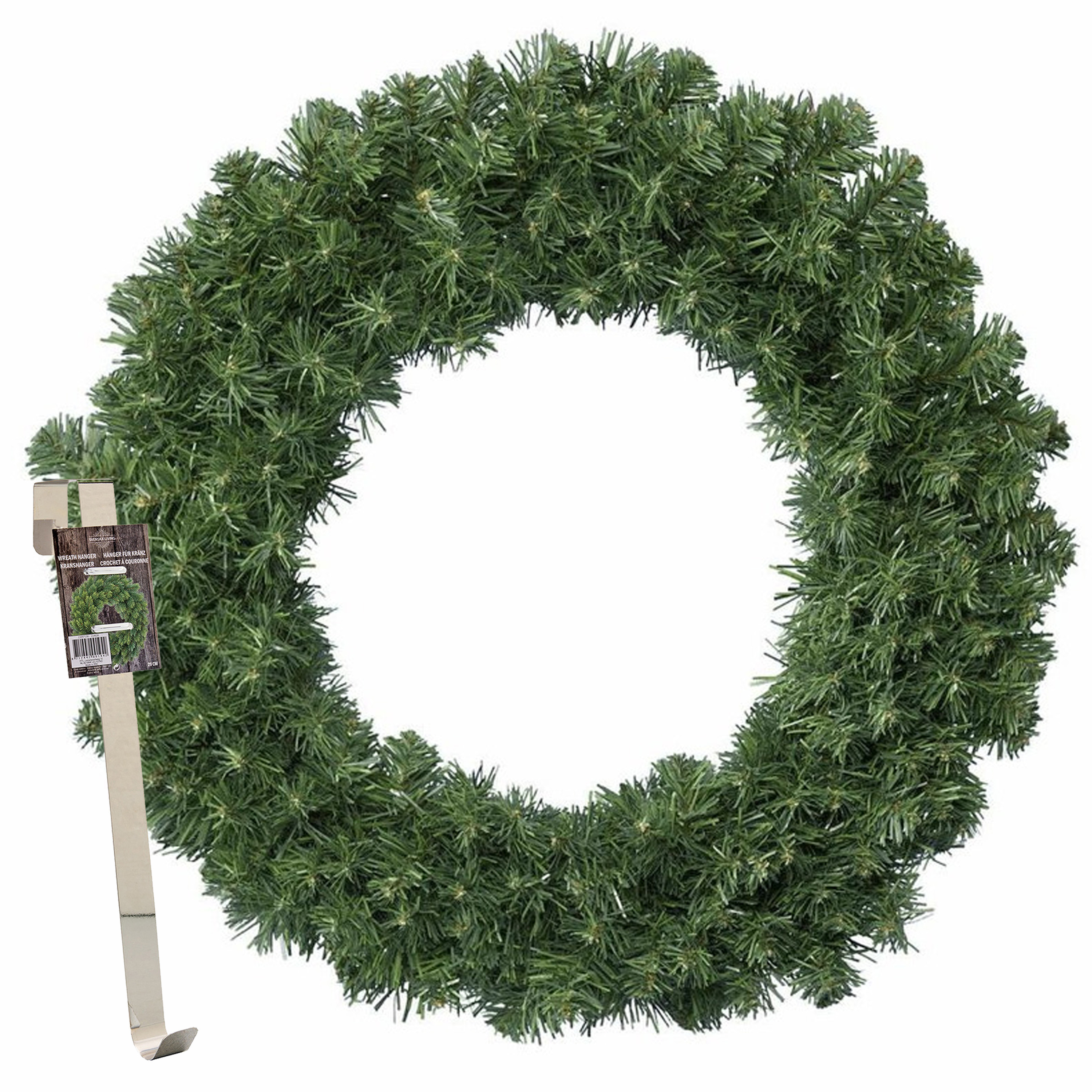 Kerstkrans 60 cm groen met messing zilveren hanger-ophanghaak kerstversiering