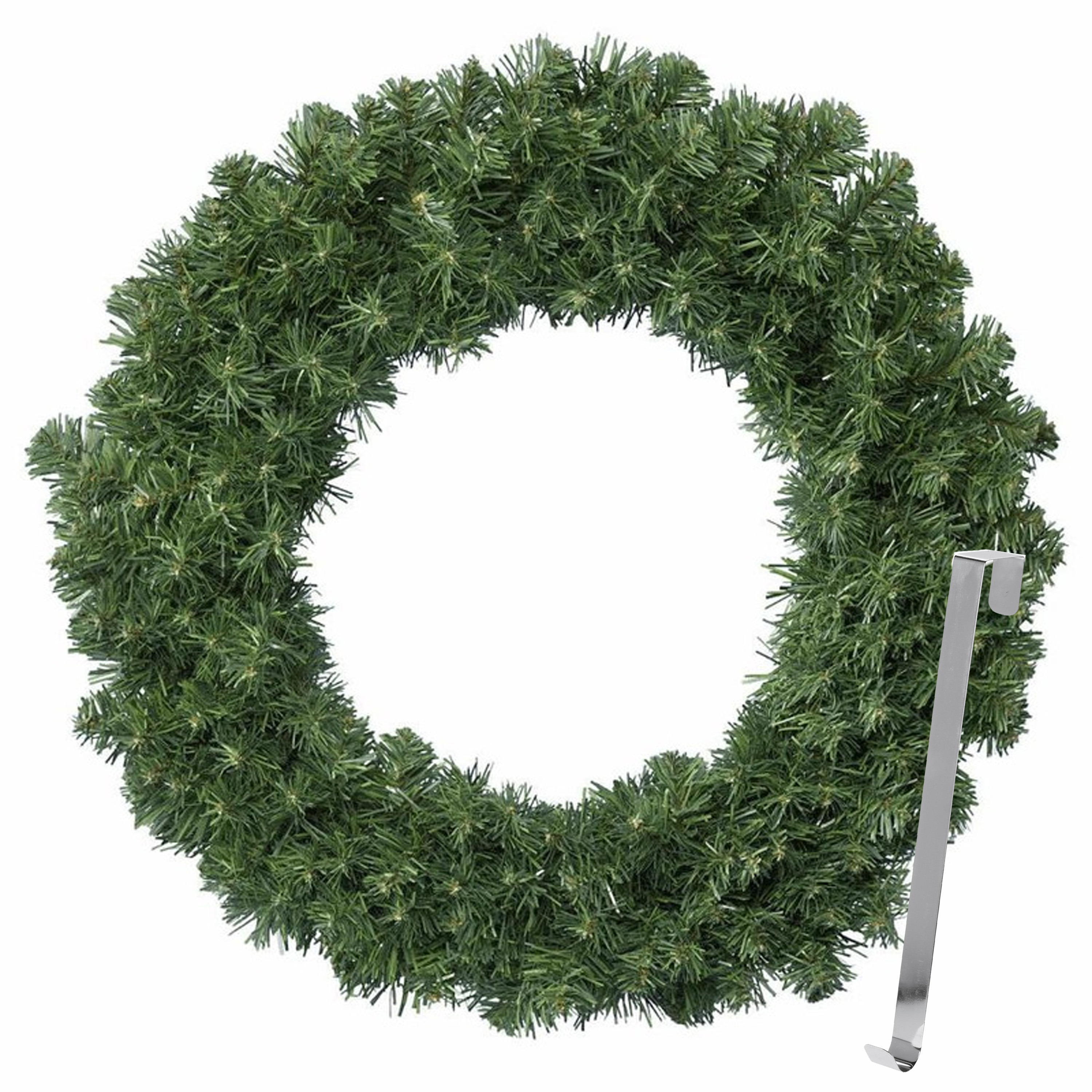 Kerstkrans 60 cm groen met zilveren hanger-ophanghaak kerstversiering