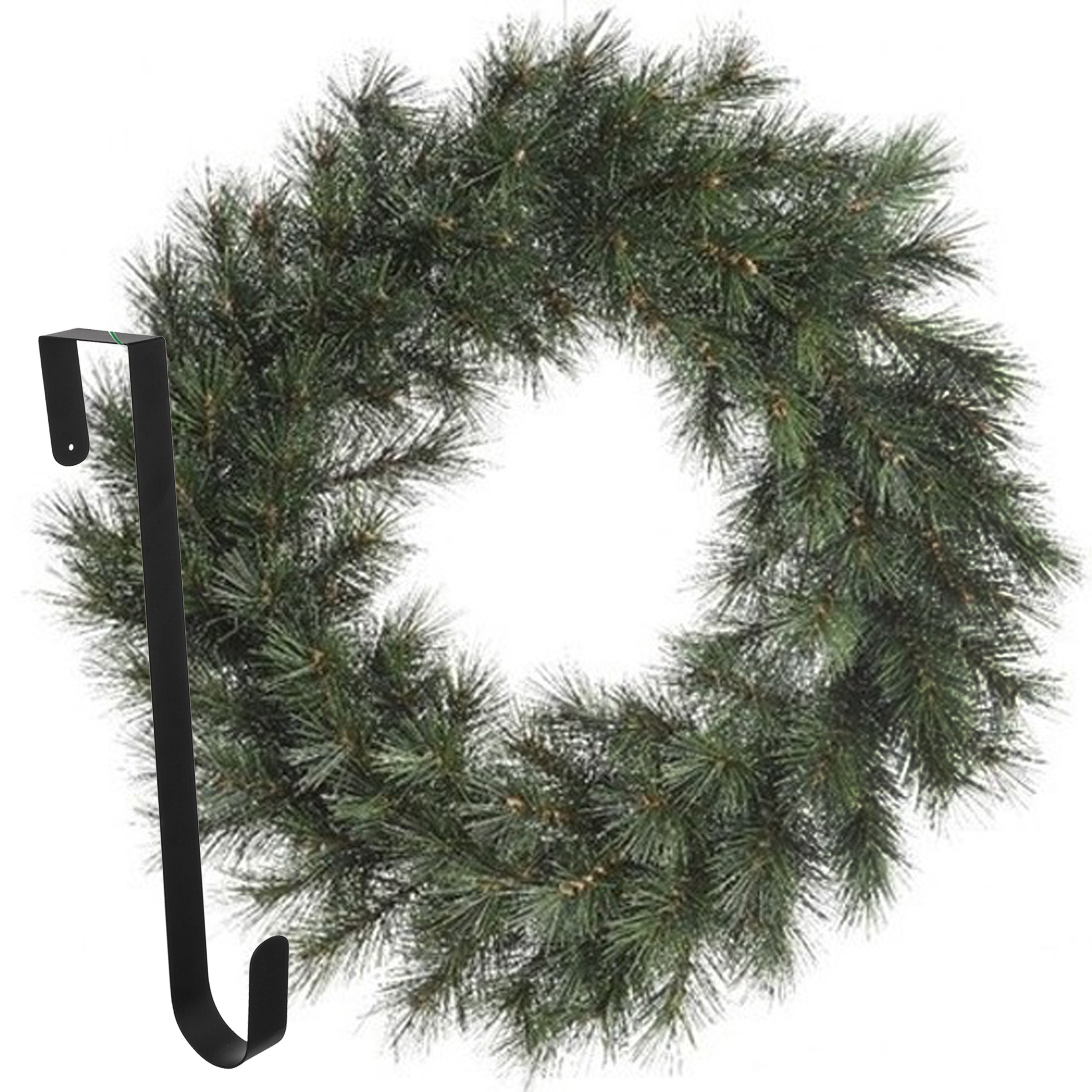 Kerstkrans 60 cm - groen - met zwarte hanger/ophanghaak - kerstversiering -