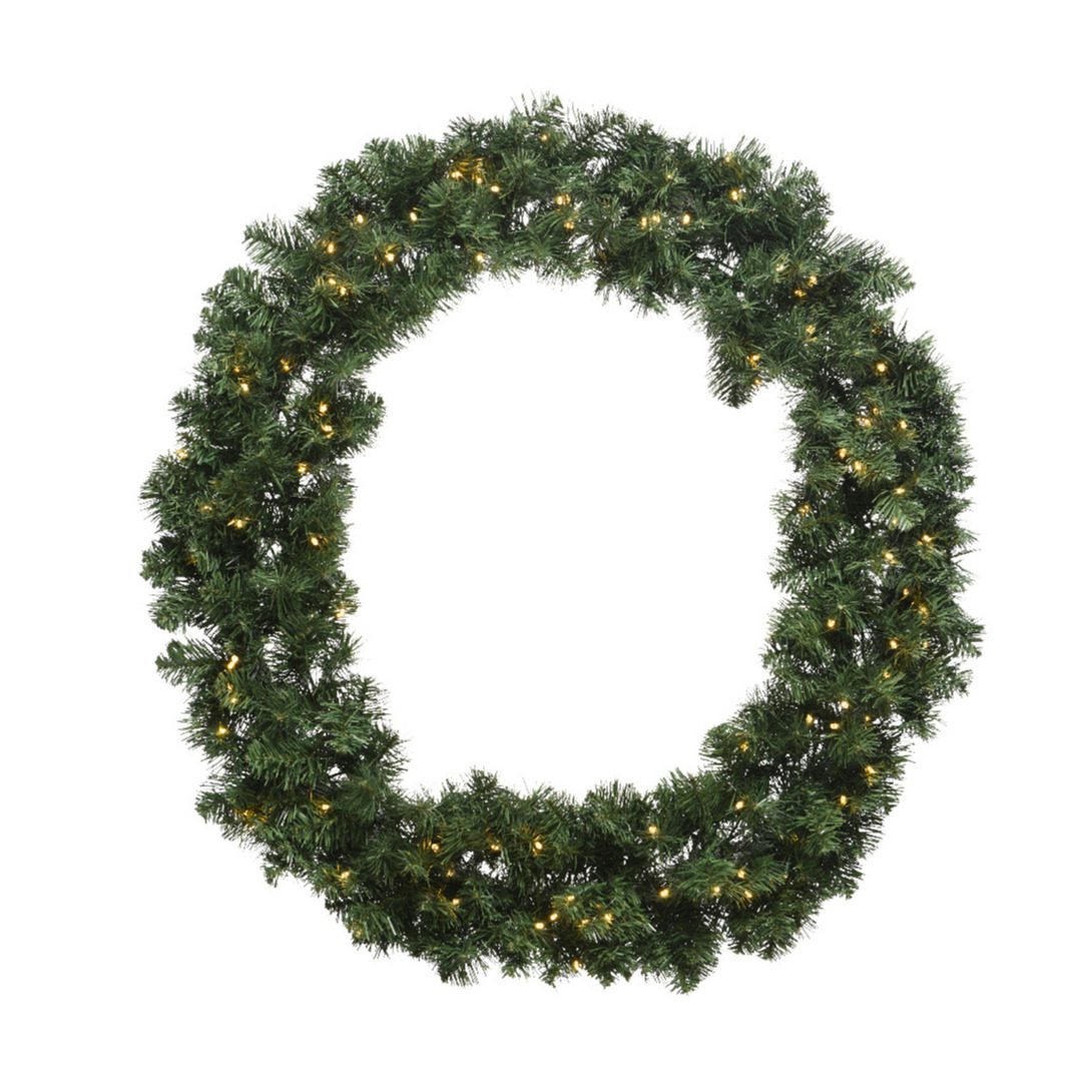 Kerstkrans-dennenkrans groen met warm witte verlichting en timer 50 cm