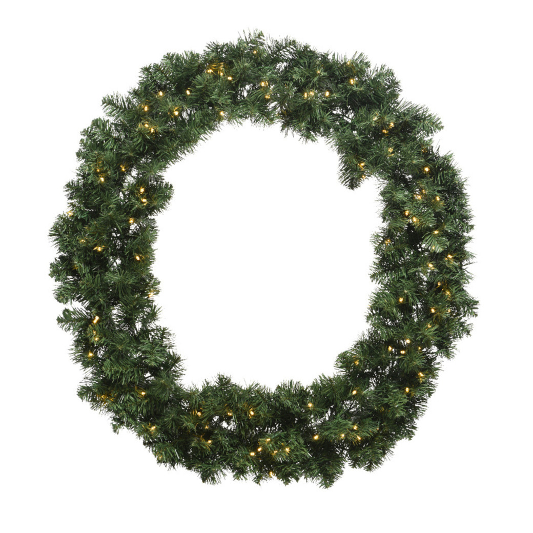 Kerstkrans-dennenkrans groen met warm witte verlichting en timer 60 cm
