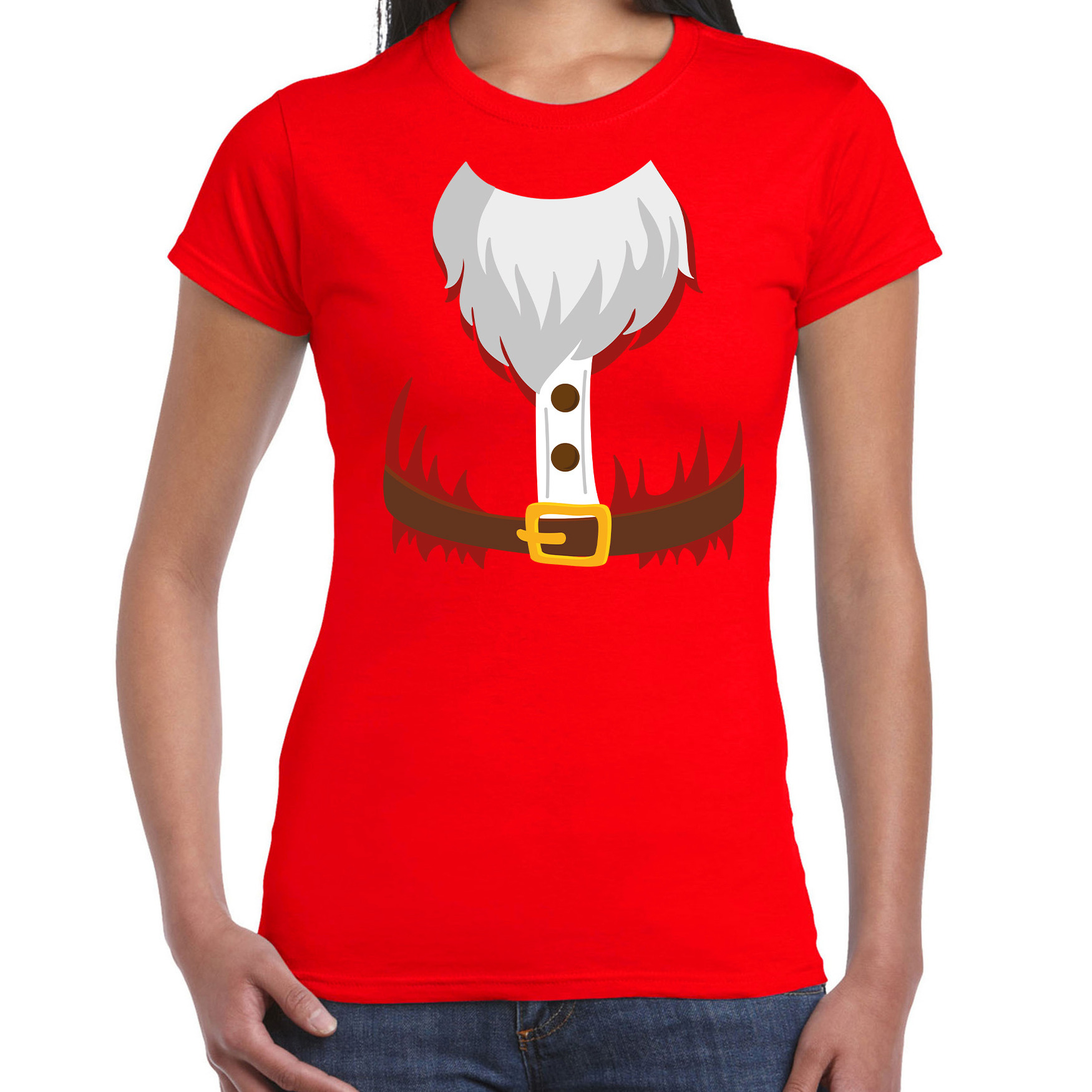 Kerstman kostuum verkleed t-shirt rood voor dames