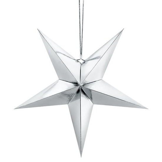 Kerstster decoratie zilveren ster lampion 45 cm