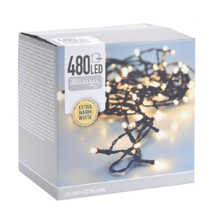 Kerstverlichting lichtsnoeren- 2x warm wit 480 leds 3600 cm groen snoer