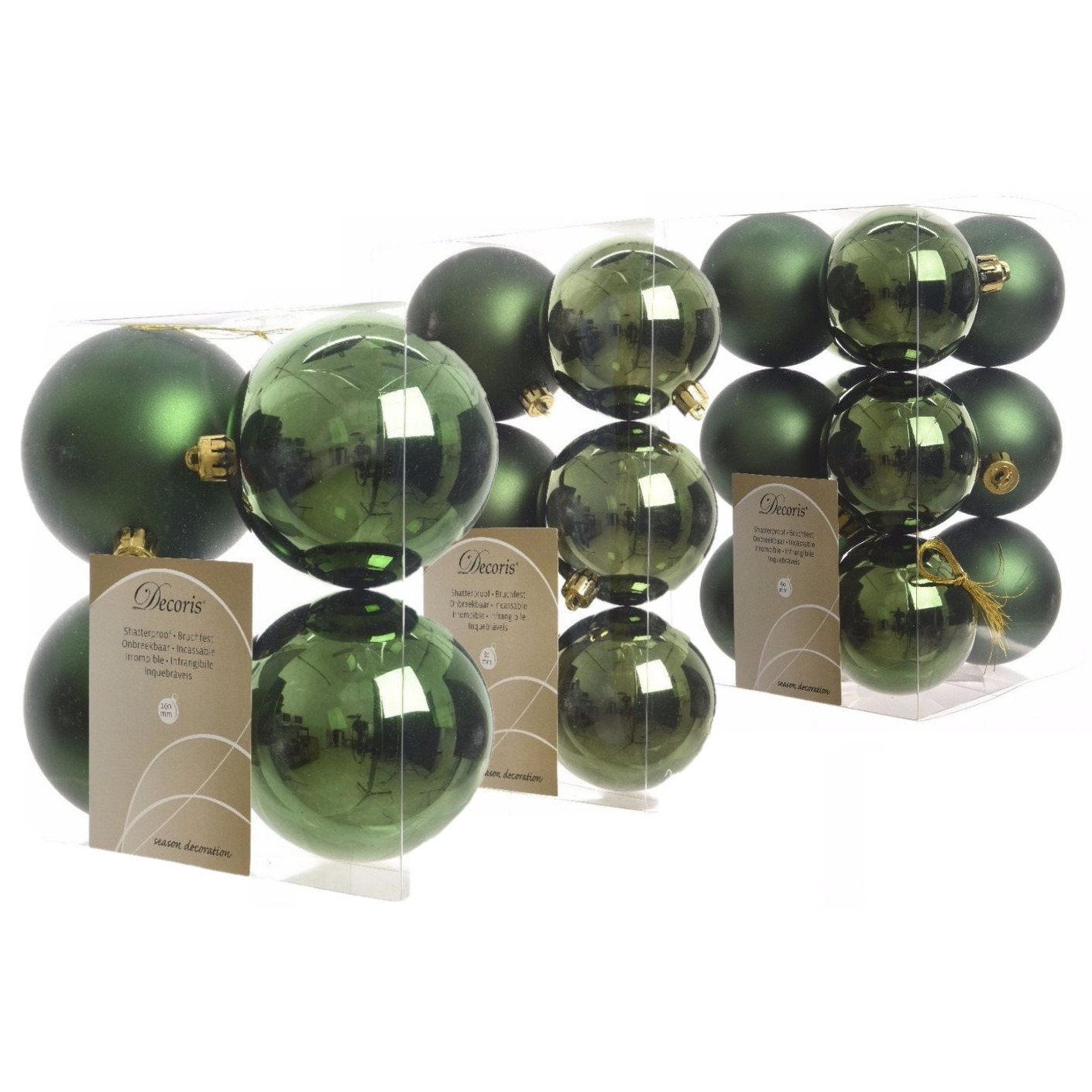Kerstversiering kunststof kerstballen donkergroen 6-8-10 cm pakket van 22x stuks
